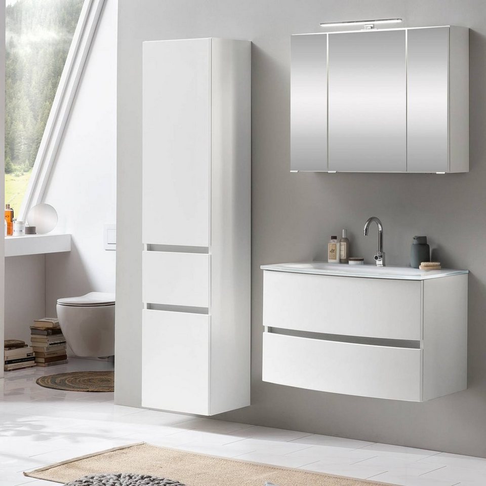 Lomadox Badmöbel-Set »LAURIA-03«, (Spar-Set, 3-tlg), Waschtisch mit 3D