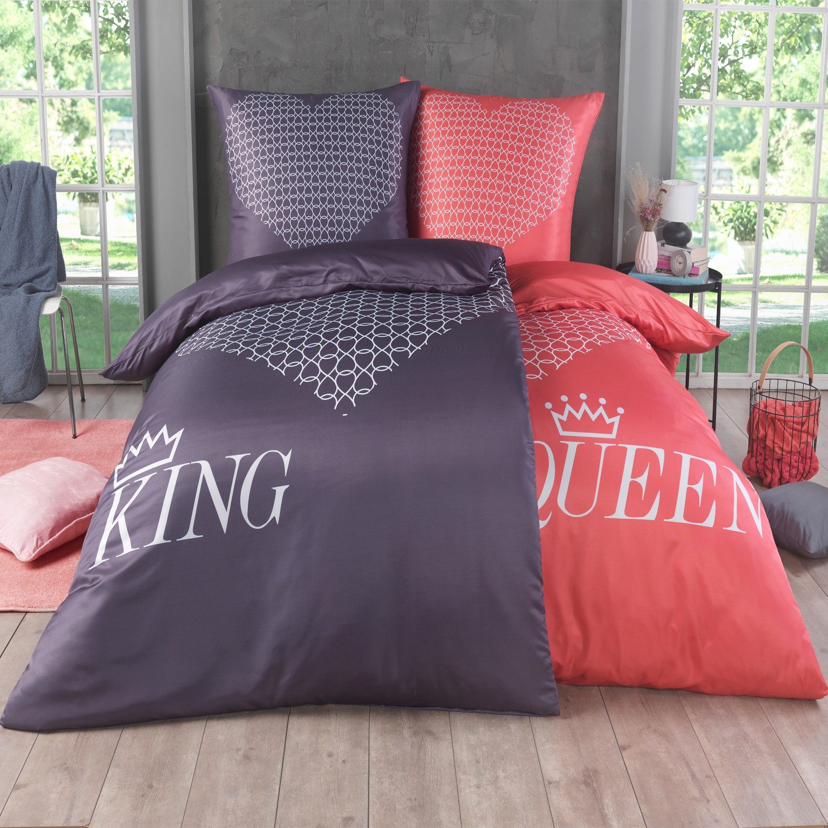 Kuscheli Partnerbettwäsche 2x 135x200 + 2x 80x80 cm atmungsaktiver Bettbezug, Partner Bettwäsche, Mikrofaser, 4 teilig, Für Allergiker geeignet, pflegeleicht, angenehm weicher Stoff