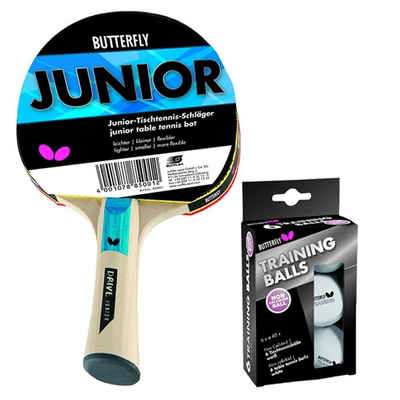 Butterfly Tischtennisschläger Junior + 6 Bälle weiß, Tischtennis Schläger Set Tischtennisset Table Tennis Bat Racket