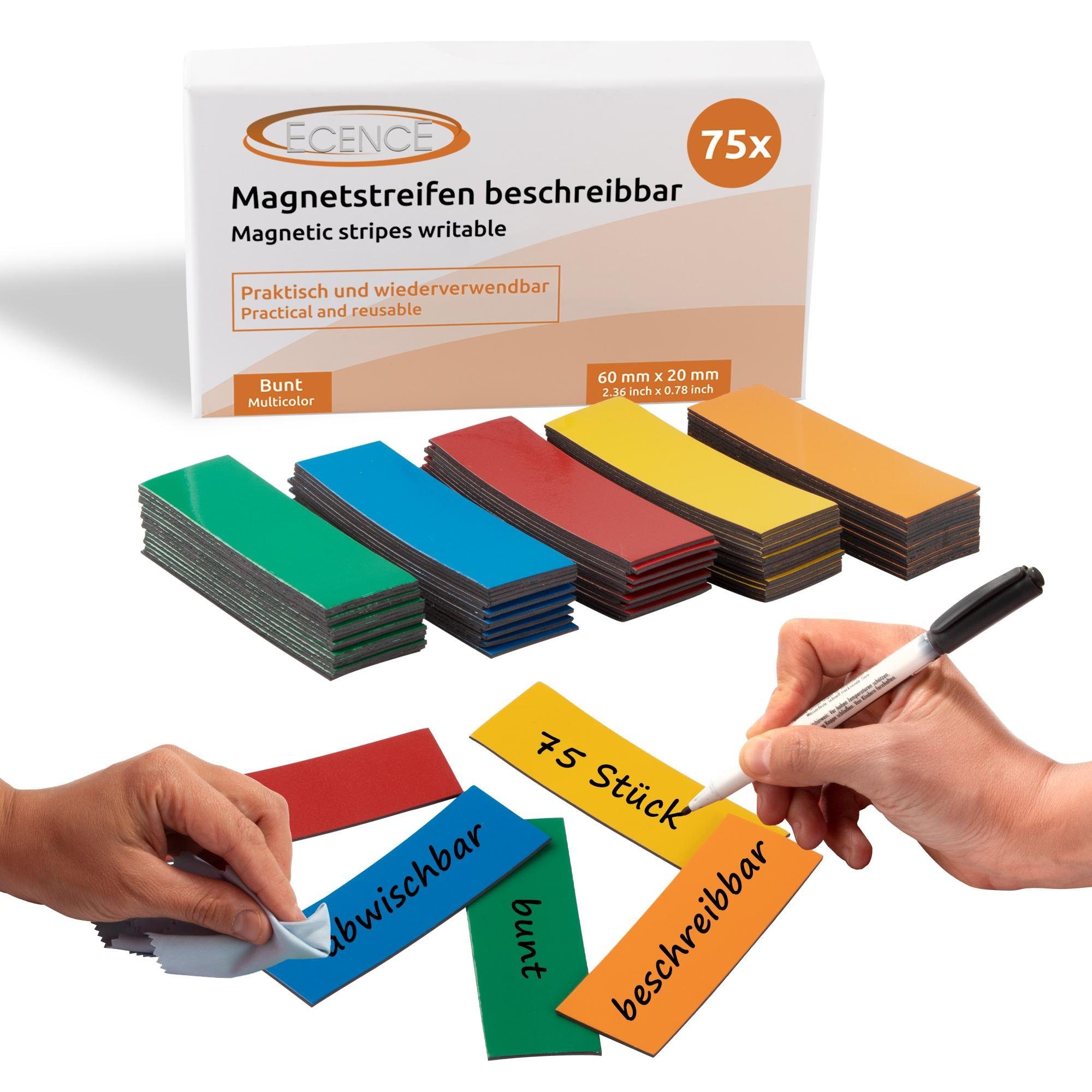 ECENCE Magnet 75 Magnetstreifen beschreibbar Etiketten Magnete (75-St)