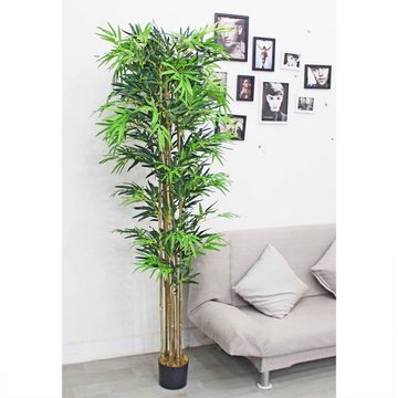 Kunstbambus Bambus Groß Kunstpflanze Künstliche Pflanze mit Echtholz 210 cm, Decovego
