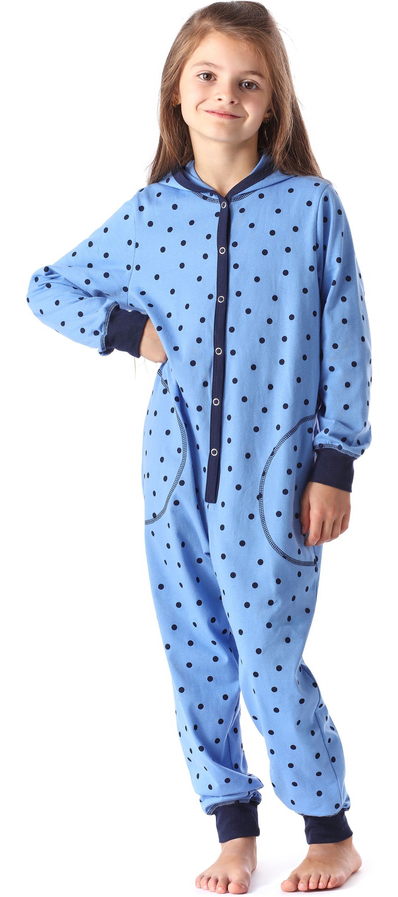 Merry Style Schlafanzug Punkte Blaue MS10-223 mit Kapuze Mädchen Schlafoverall
