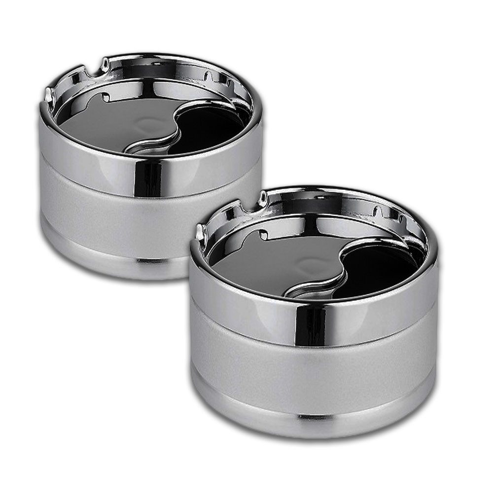 Aschenbecher 2x Drehaschenbecher Set mit Deckel, Chrom, Metall, für draussen