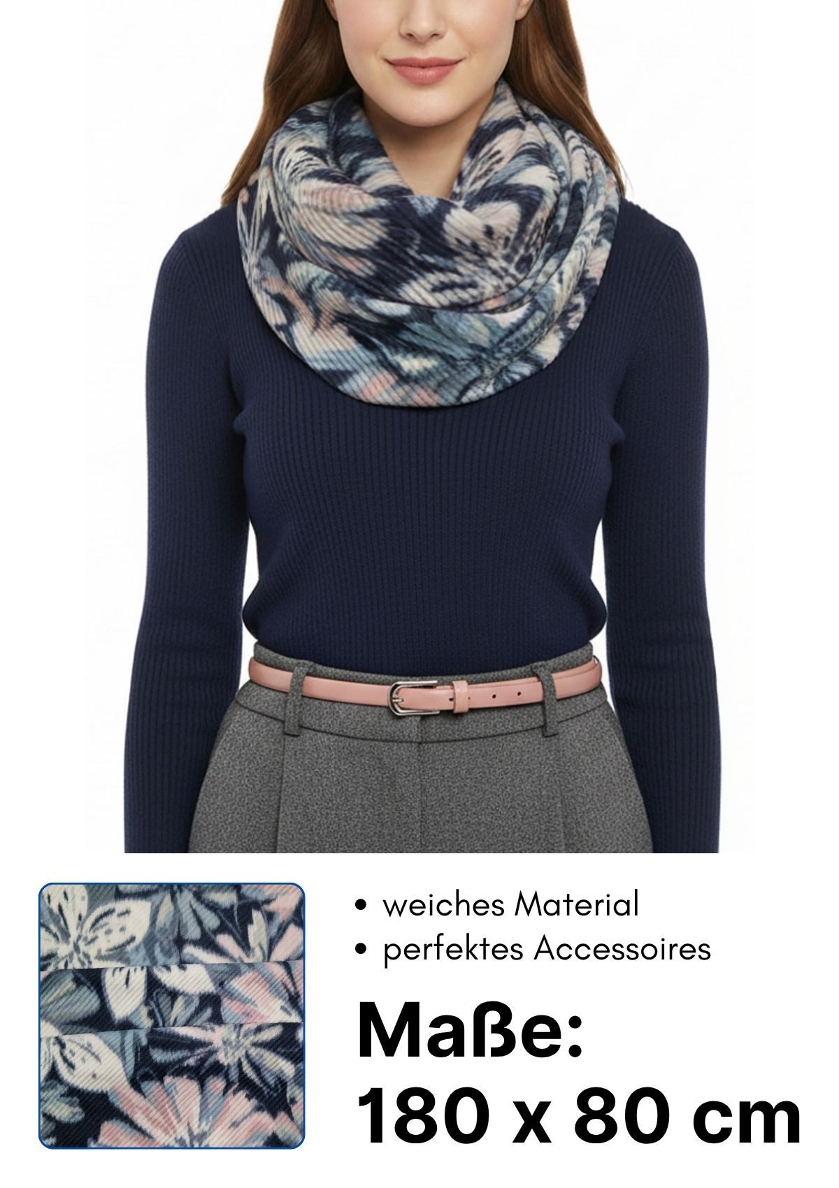 dy_mode Loop Damen Loopschal Geblümt Herbst/Winter Rundschal Schlauchschal, Elegante Ripp-Optik/Plissee-Struktur