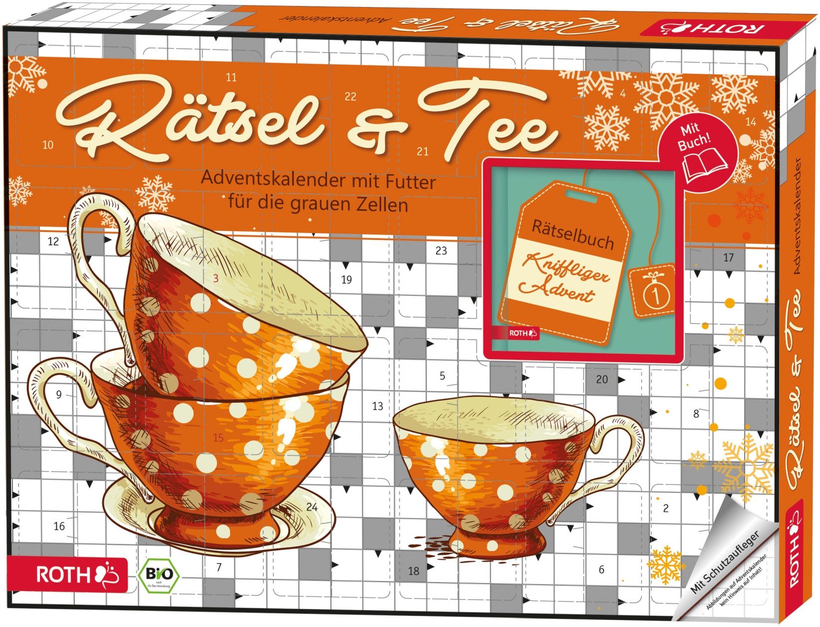 Roth Ideen ewige Kalender Adventskalender 'Rätsel und Bio-Tee-Adventskalender' bestückt