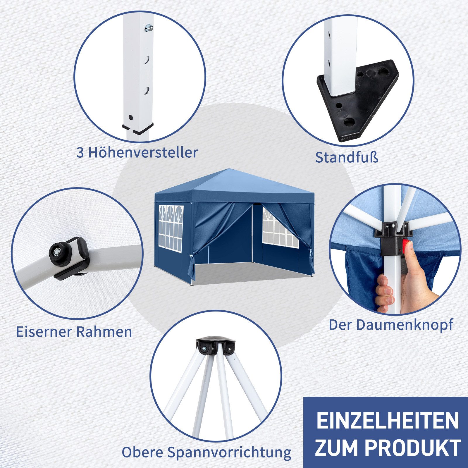 LALAHO Faltpavillon 3x3 m Gartenpavillon mit 4 seitenteilen Pop Up Pavillon günstig online kaufen
