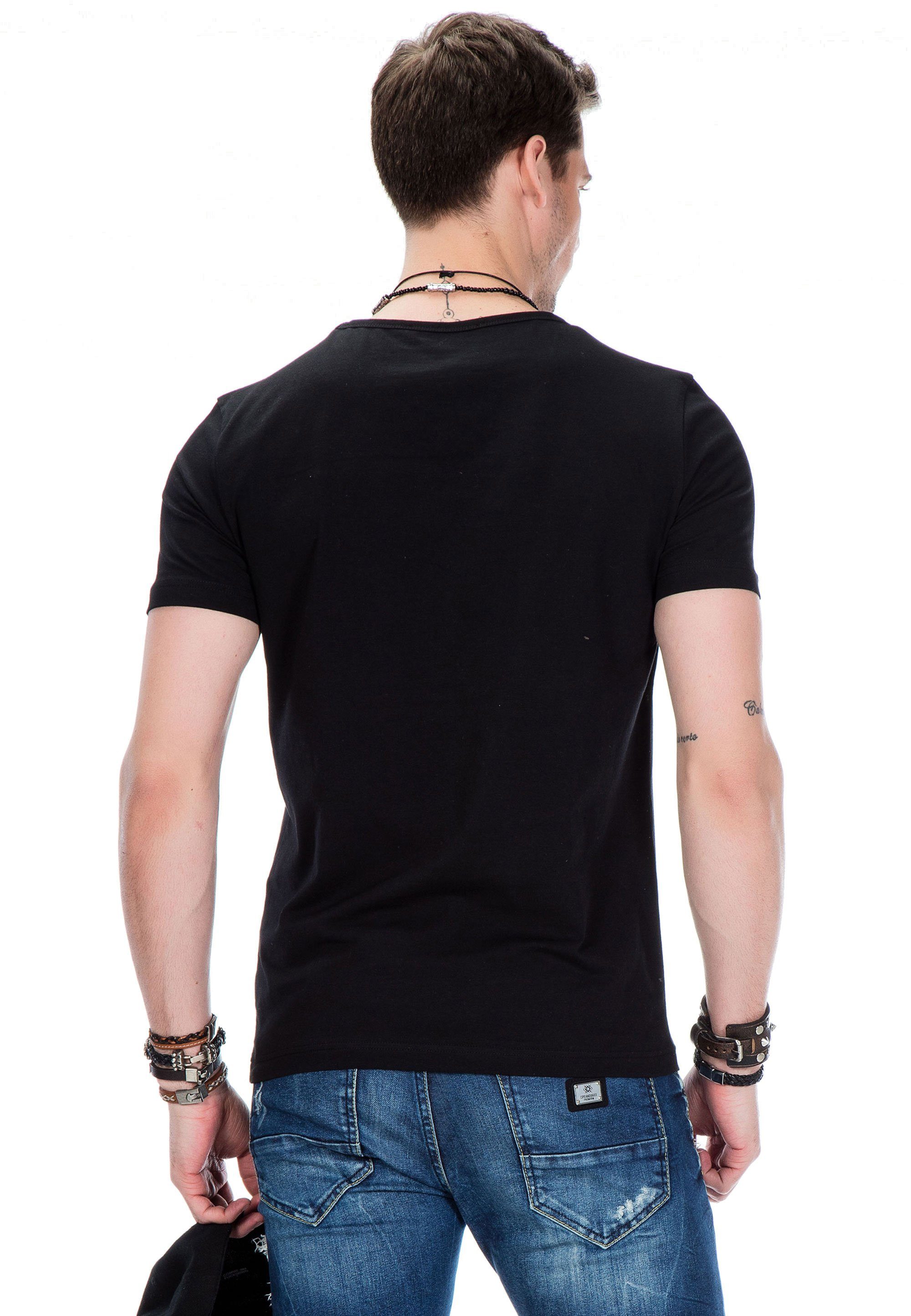 glänzendem Cipo T-Shirt schwarz Foliendruck mit & Baxx