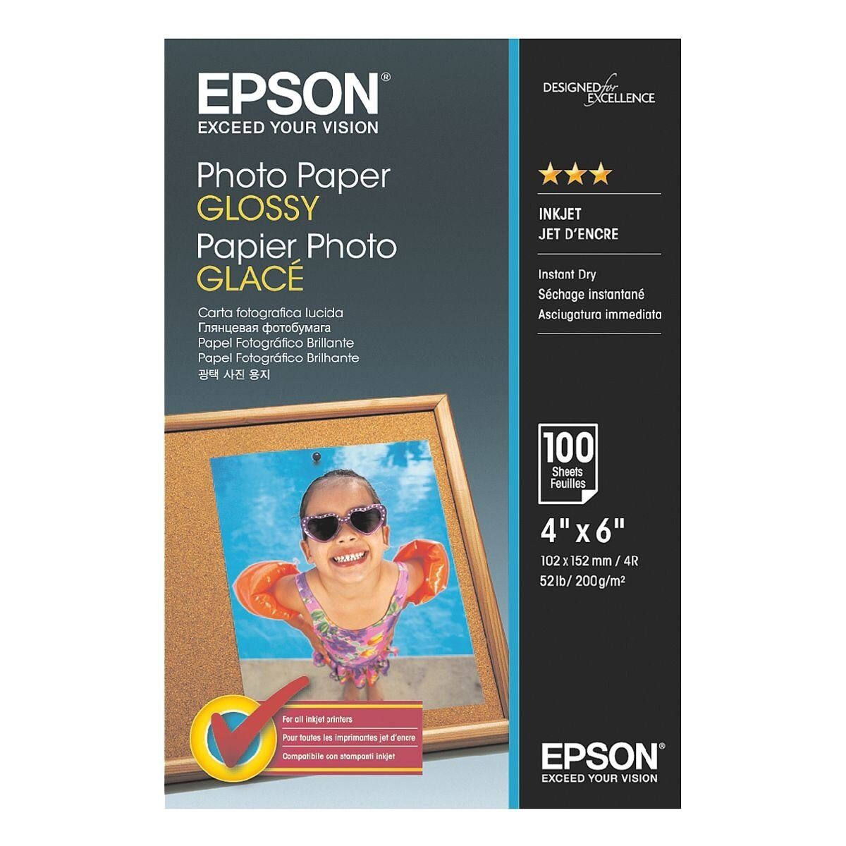 Epson Fotopapier Photo Paper Glossy, Format 10x15 cm, glänzend, 200 g/m², 100 Blatt