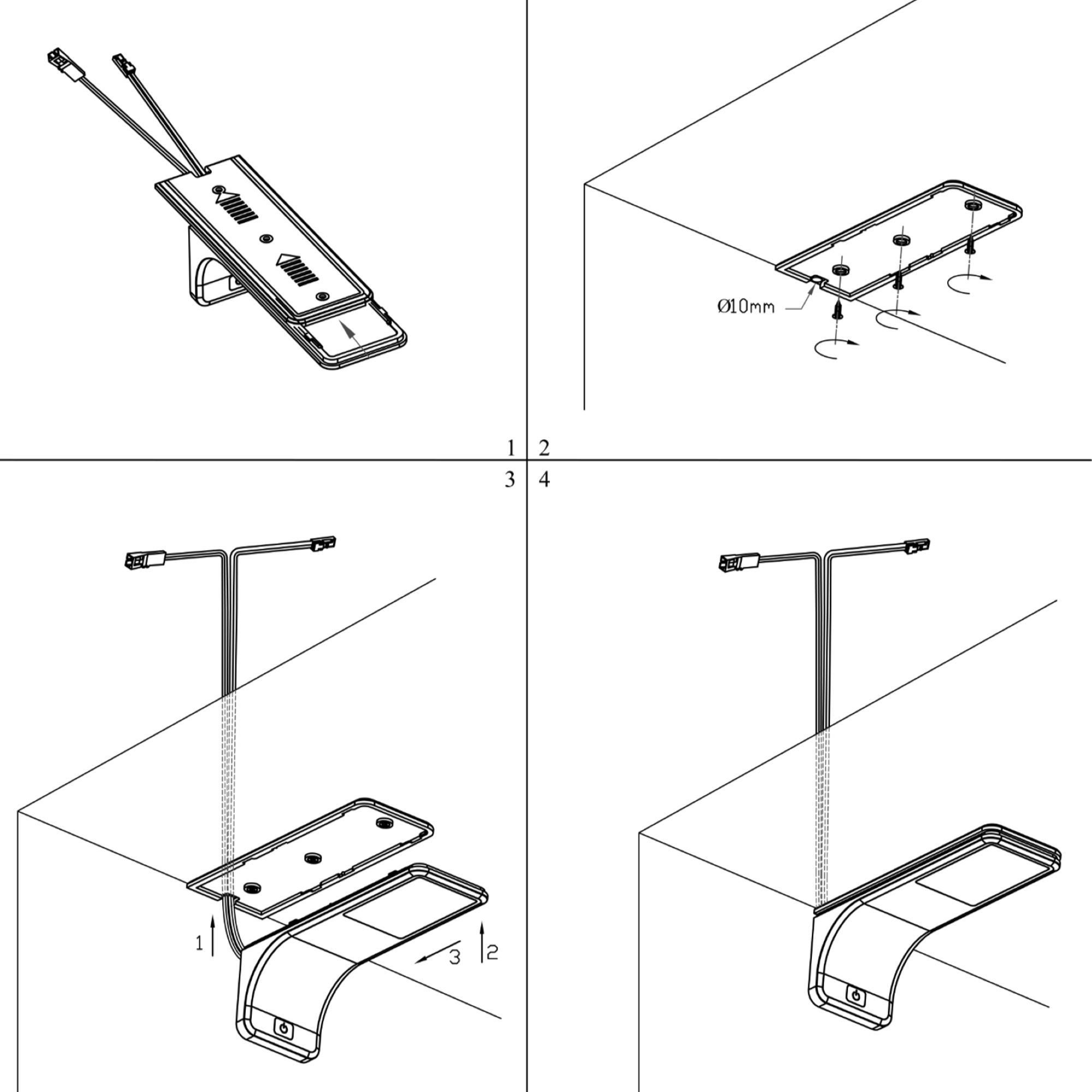 kalb LED Unterbauleuchte LED Unterbauleuchte, flach dimmbar mit Touch-Schalter, silbergrau, 4er Set, warmweiß