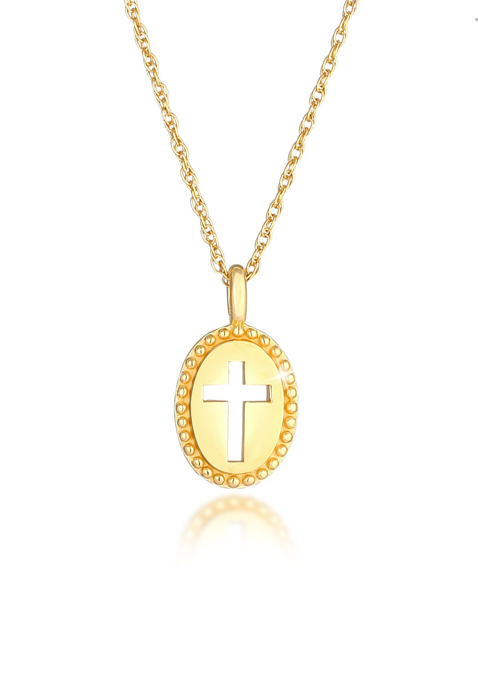 Elli Kette mit Anhänger Anhänger Kreuz Cut Out Oval 925 Silber, Kreuz Gold