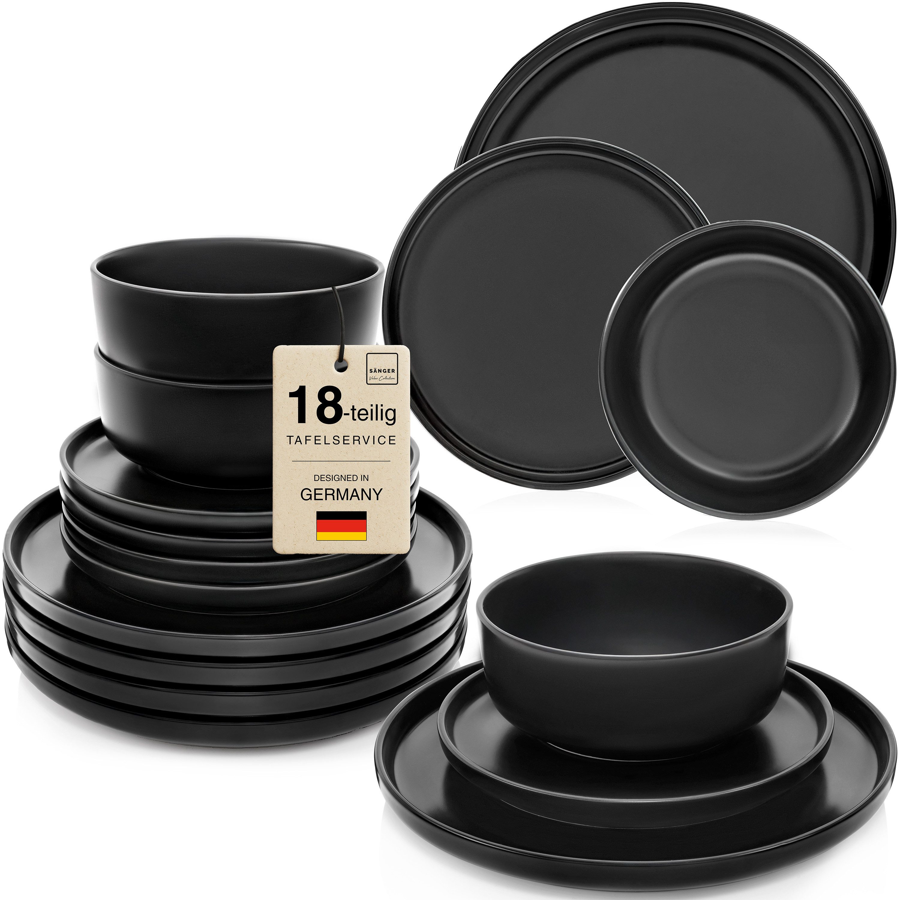 SÄNGER Tafelservice Madeira Geschirr-Set (18-tlg), 6 Personen, Steingut, schwarz Matt, Tafelservice, Handmade, VALUE COLLECTION