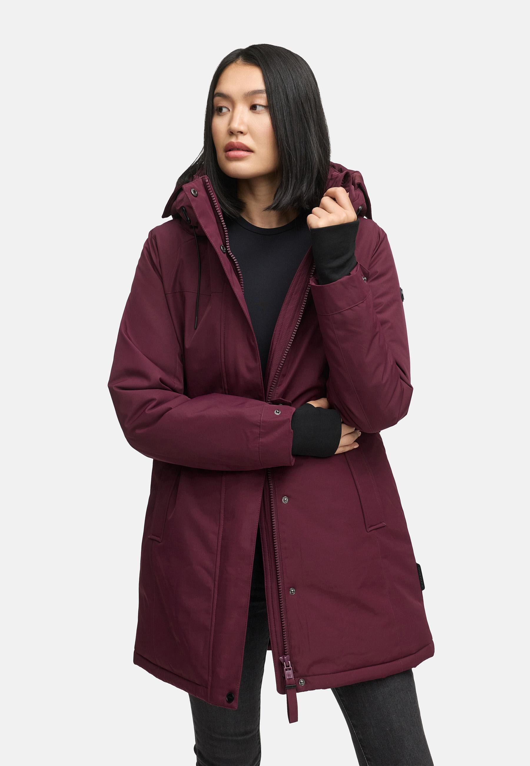 Navahoo Wintermantel Frostkuss 14 Warmer Damen Mantel mit abnehmbarer Kapuze und Taillengürtel