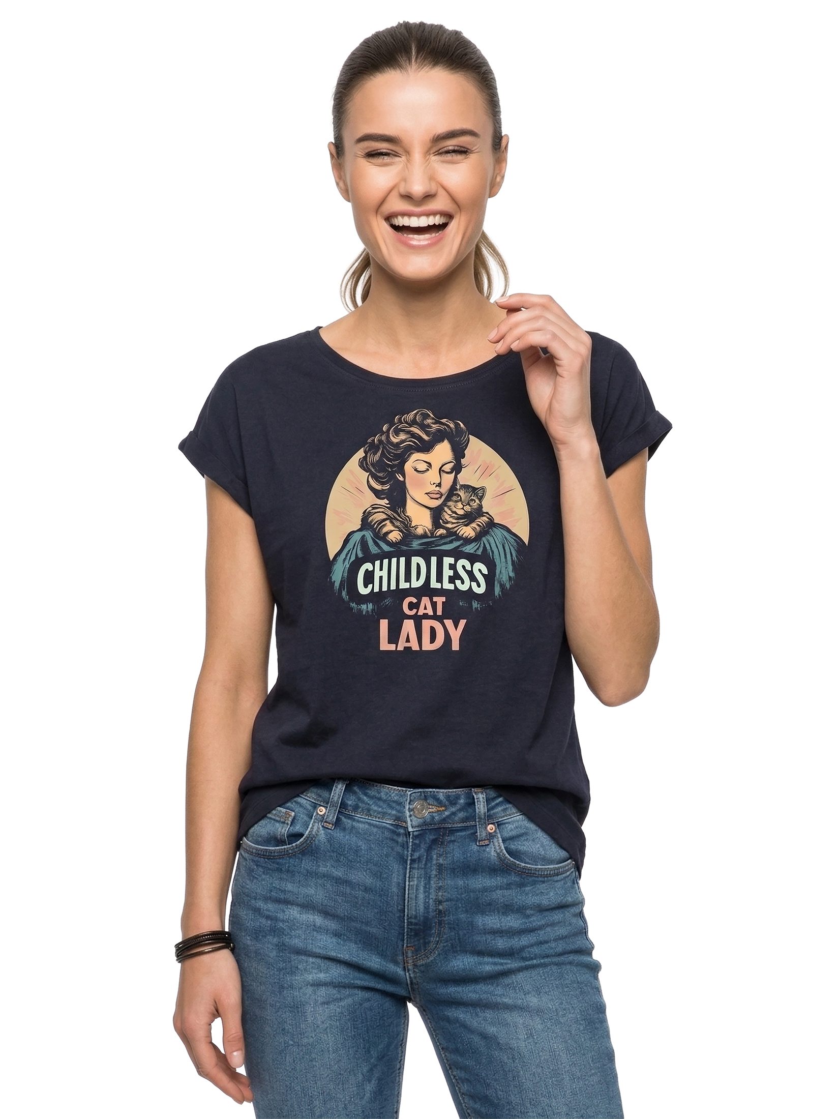 MAKAYA Print-Shirt Katze Damen Lustige Geschenke für Katzenliebhaberinnen Katzenmotiv (Schwarz, Blau, Grau, 34, 36, 38, 40, 42, 44, 46, 48, 50) große Größen
