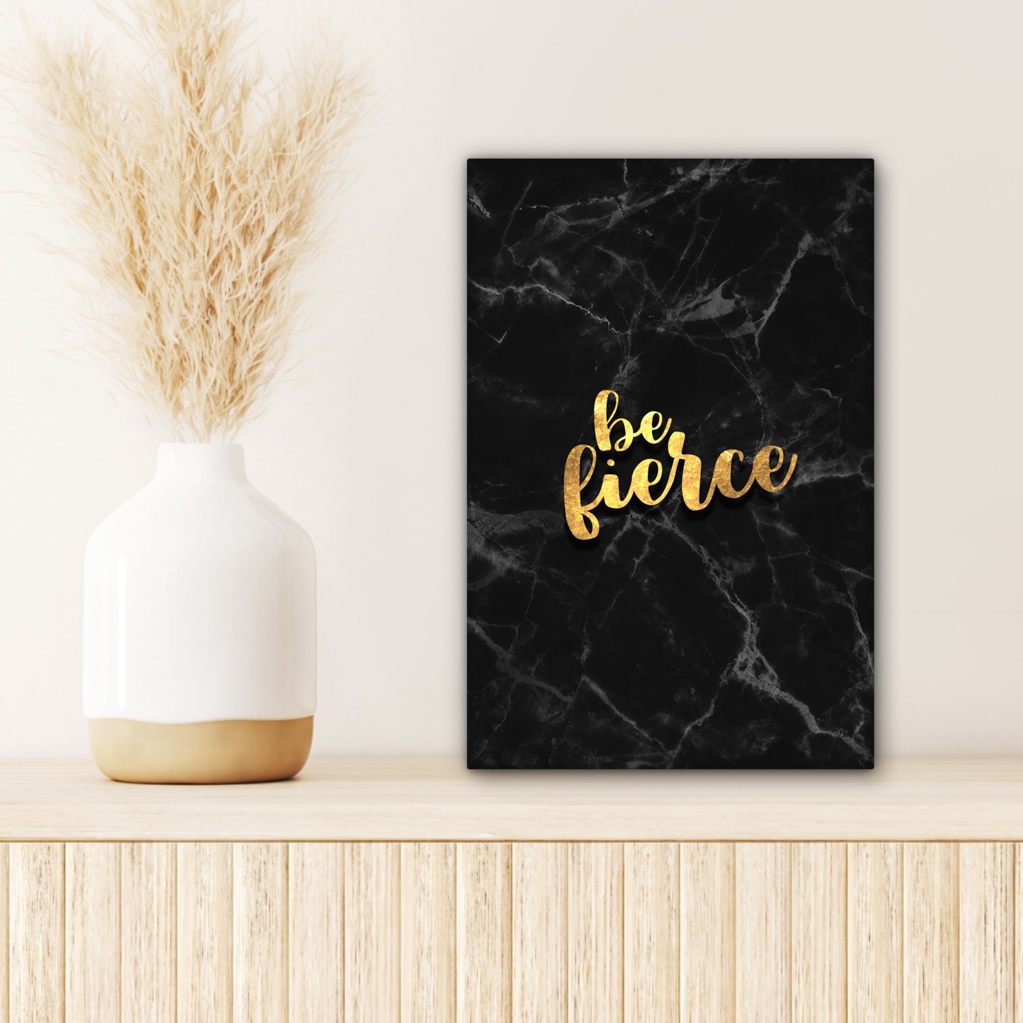 (1 Marmor, - Gemälde, fertig cm inkl. Leinwandbild Leinwandbild Gold St), Zackenaufhänger, Zitate 20x30 Motivation OneMillionCanvasses® - - bespannt