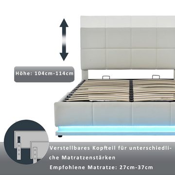 HAUSS SPLOE Polsterbett Polsterbett Hydraulisch Doppelbett Jugendbett Gästebett Bettgestell (mit LED Beleuchtung Verstellbares Kopfteil), Modernes Bettgestell mit Stauraum Aufbewahrung Funktion