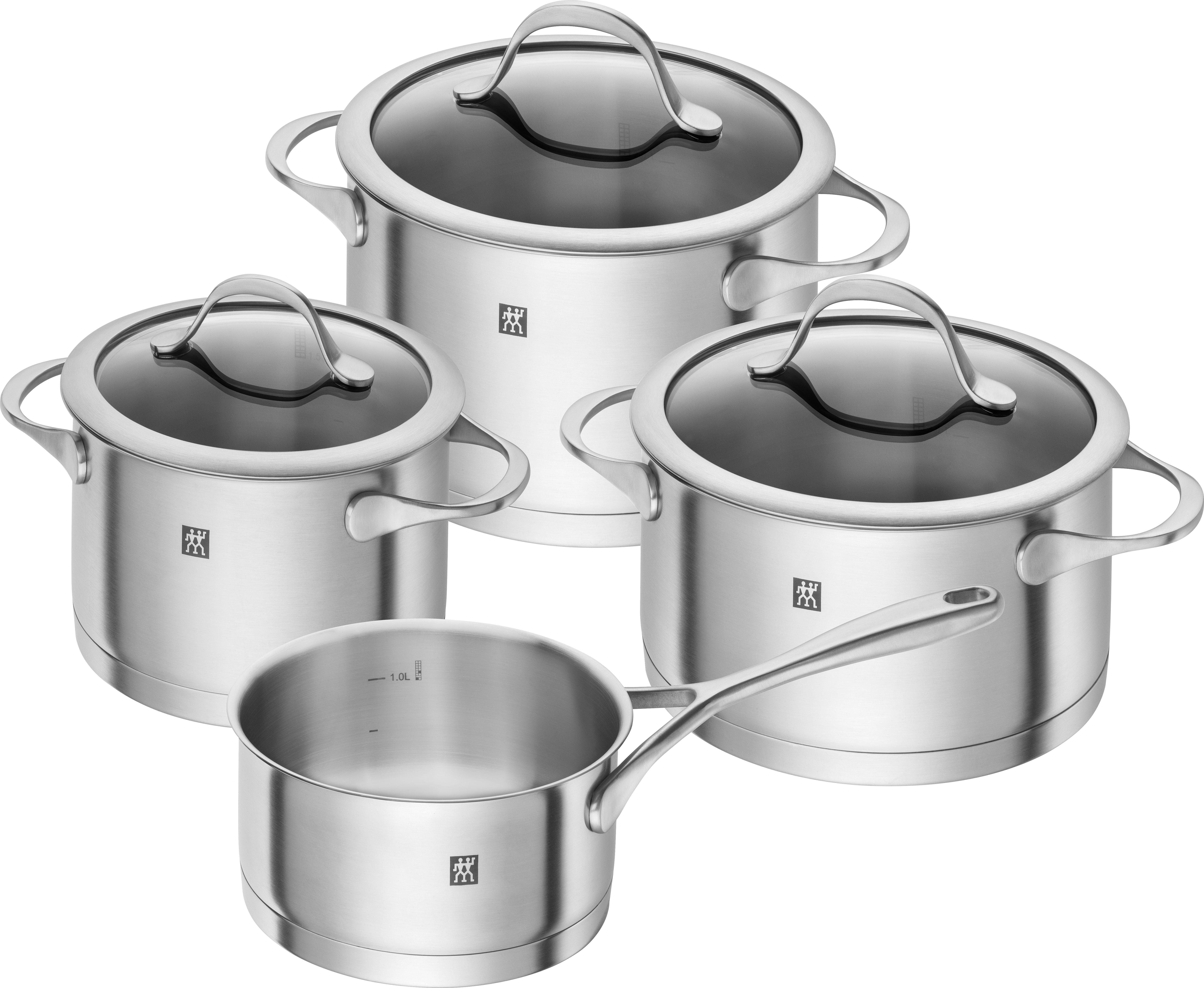 Zwilling Topf-Set Essence, Edelstahl 18/10 (Set, 7-tlg., je 1 Kochtopf Ø 16/20 cm, 1 Bratentopf Ø 20 cm, 1 Stieltopf Ø 16 cm), Induktion