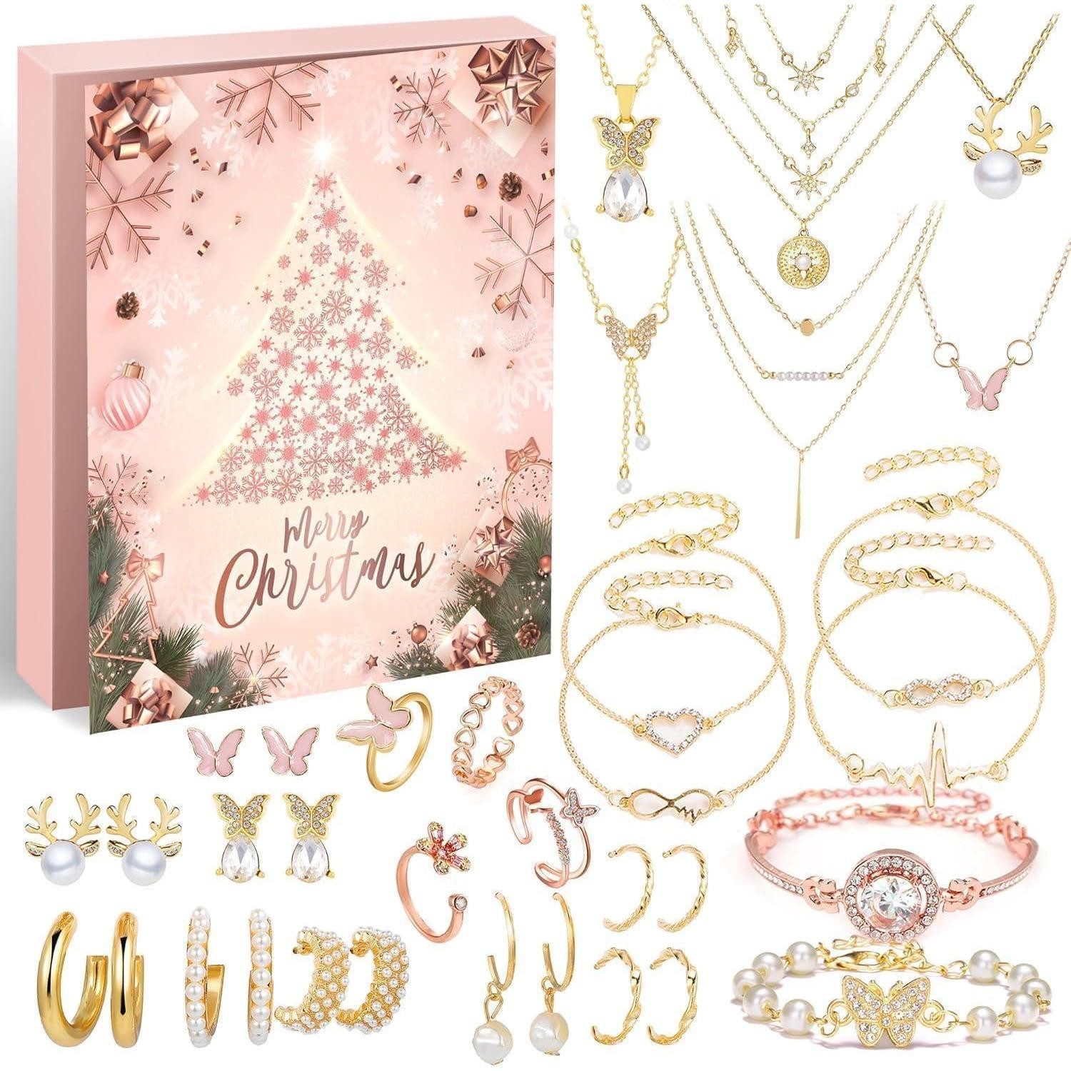 LuxusKollektion Schmuck-Adventskalender Adventskalender Schmuck 2025 24 Überraschungen Roségold Frauen Mädchen