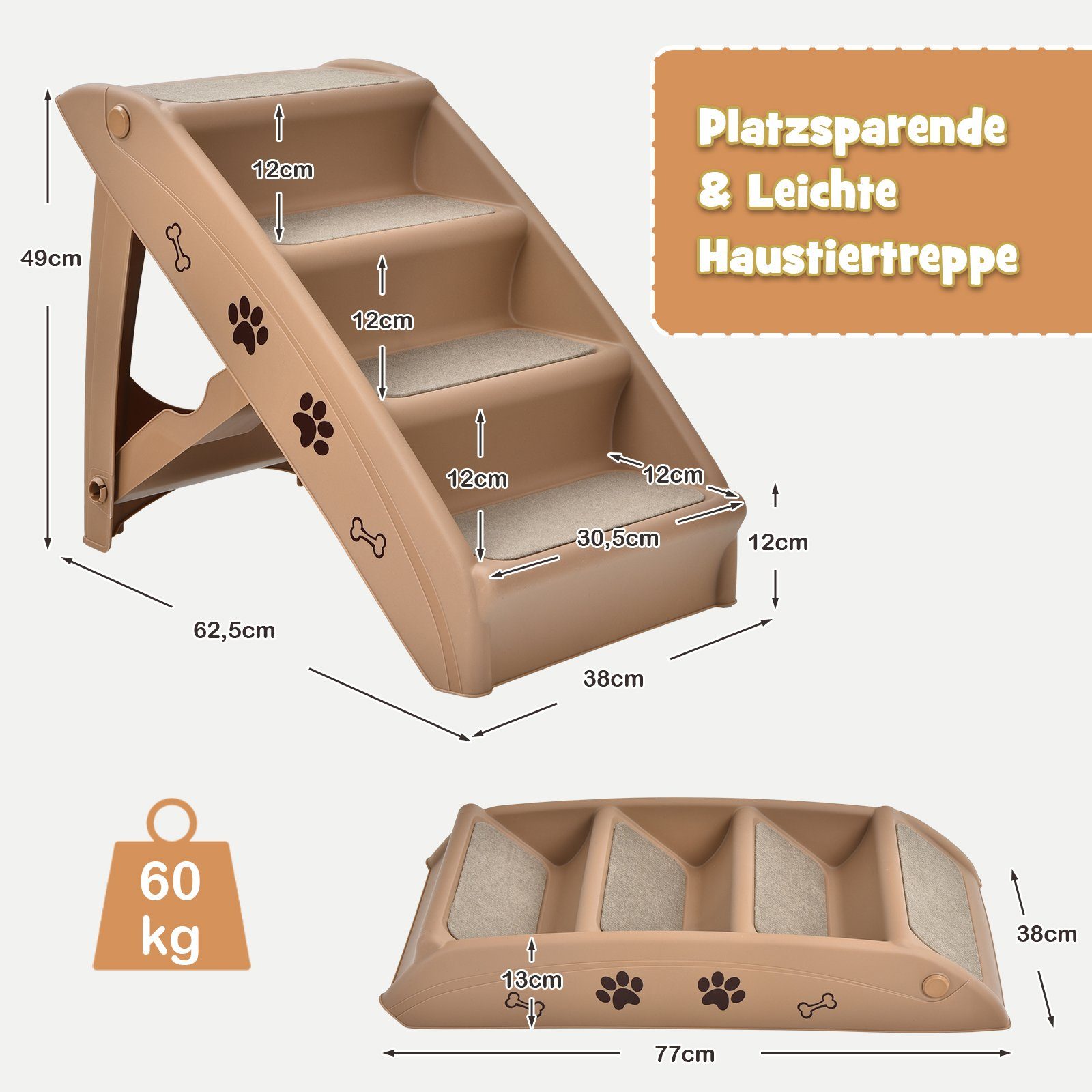 COSTWAY Haustiertreppe, 4-stufige Hundetreppe, Hunderampe, faltbar günstig online kaufen