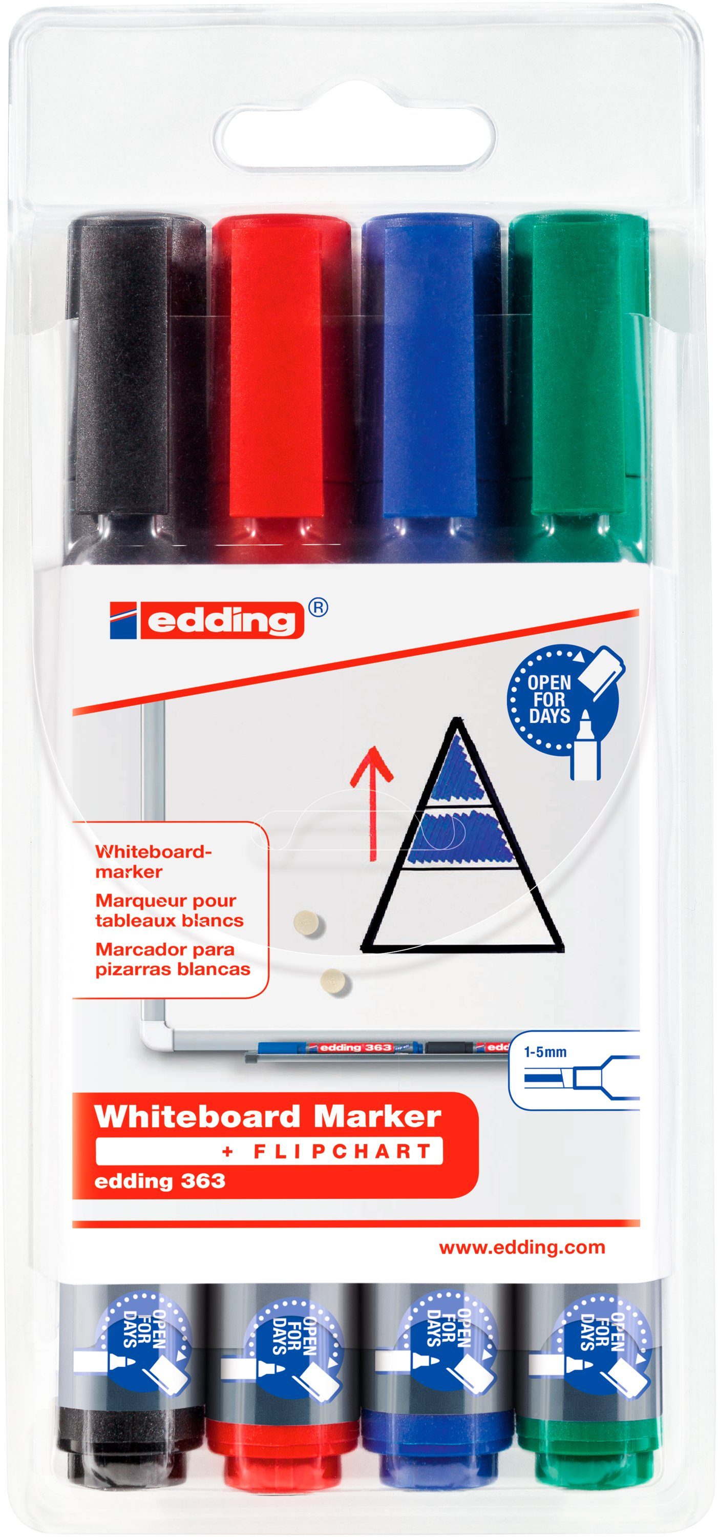 1 - Marker Keilspitze, 4er-Set Whiteboard 363 mm edding 5 Marker mm