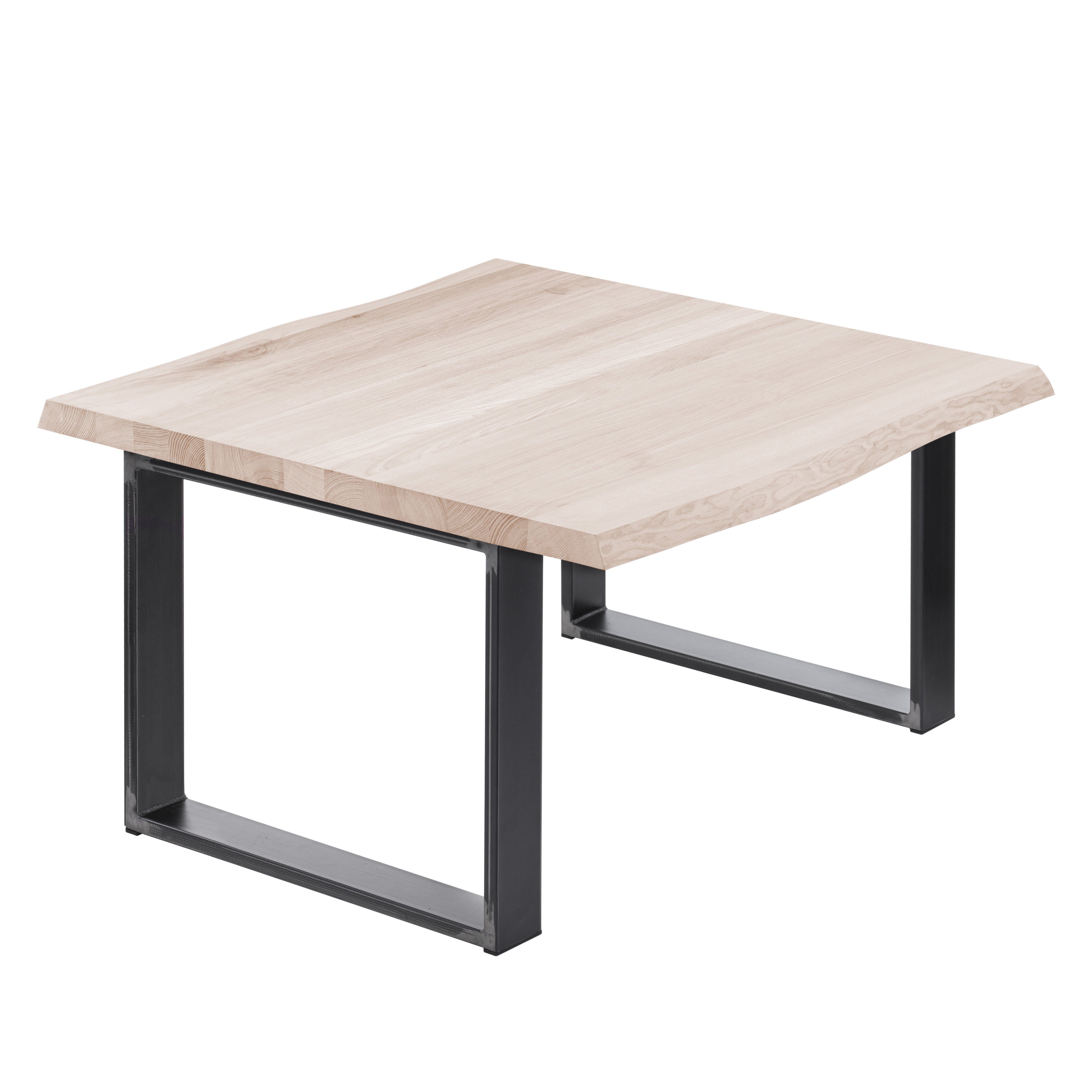 LAMO Manufaktur Baumkantentisch Modern Esstisch Massivholz inkl. Metallgestell (1 Tisch), Baumkante massiv Rohstahl mit Klarlack | Roh