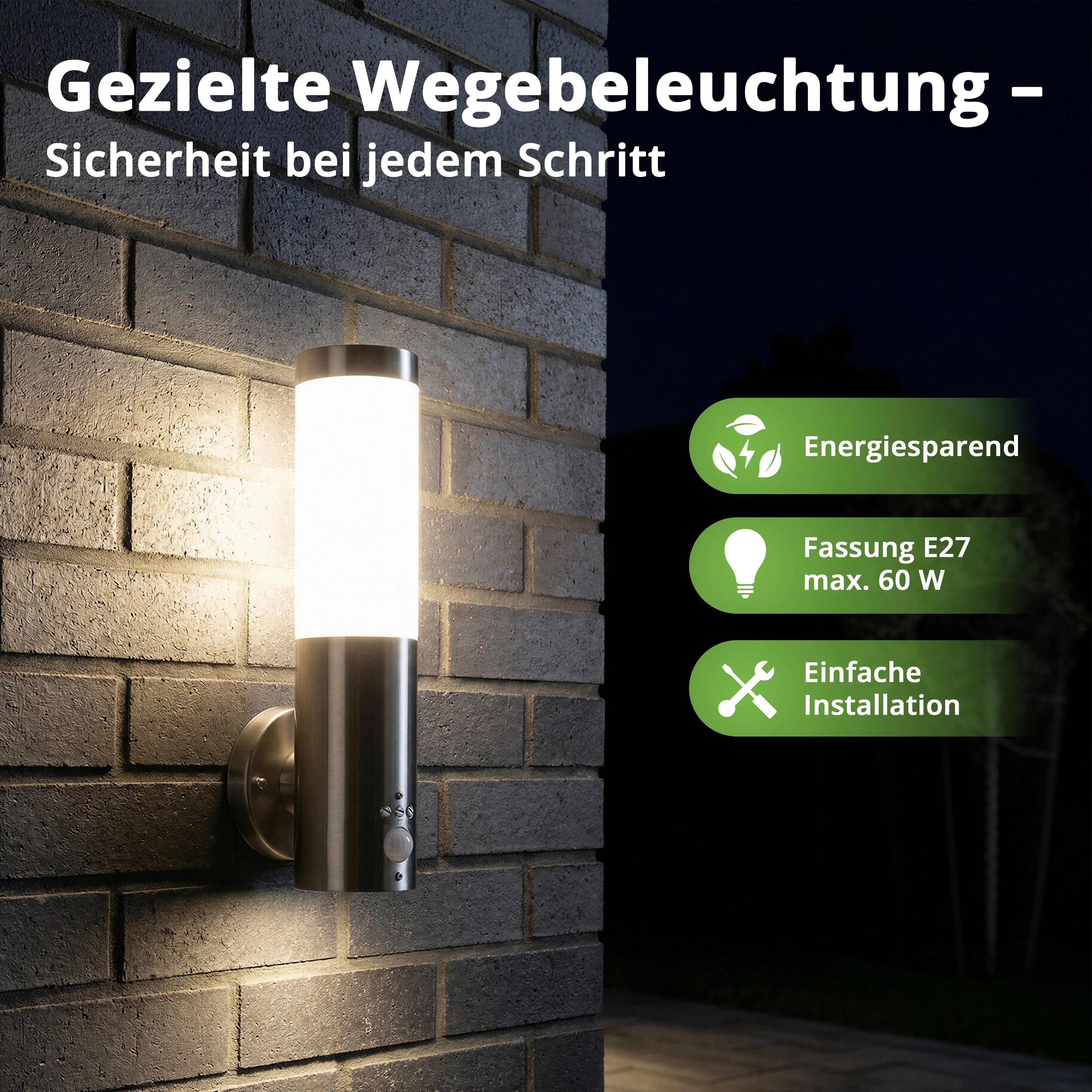 Grafner Außen-Wandleuchte Wandlampe mit Bewegungsmelder Edelstahl 10WBPIR, günstig online kaufen