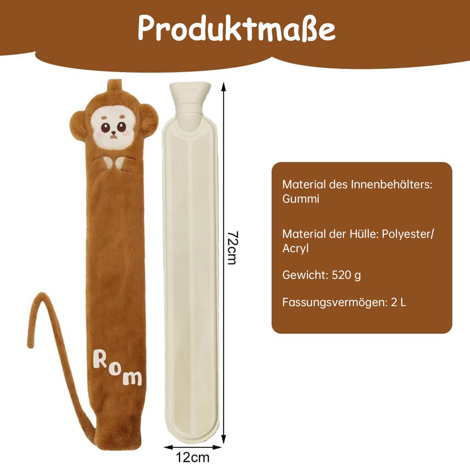 SURFOU Nacken-Wärmflasche Wärmflasche Lang 1 Stück Nackenwärmflasche 2 Liter 72x12 cm, (Gummi-wärmflasche mit bezug, Zur Reinigung Abnehmbar, für Erwärmen und Kühlen von Nacken, Schultern, Bauch und Rücken)