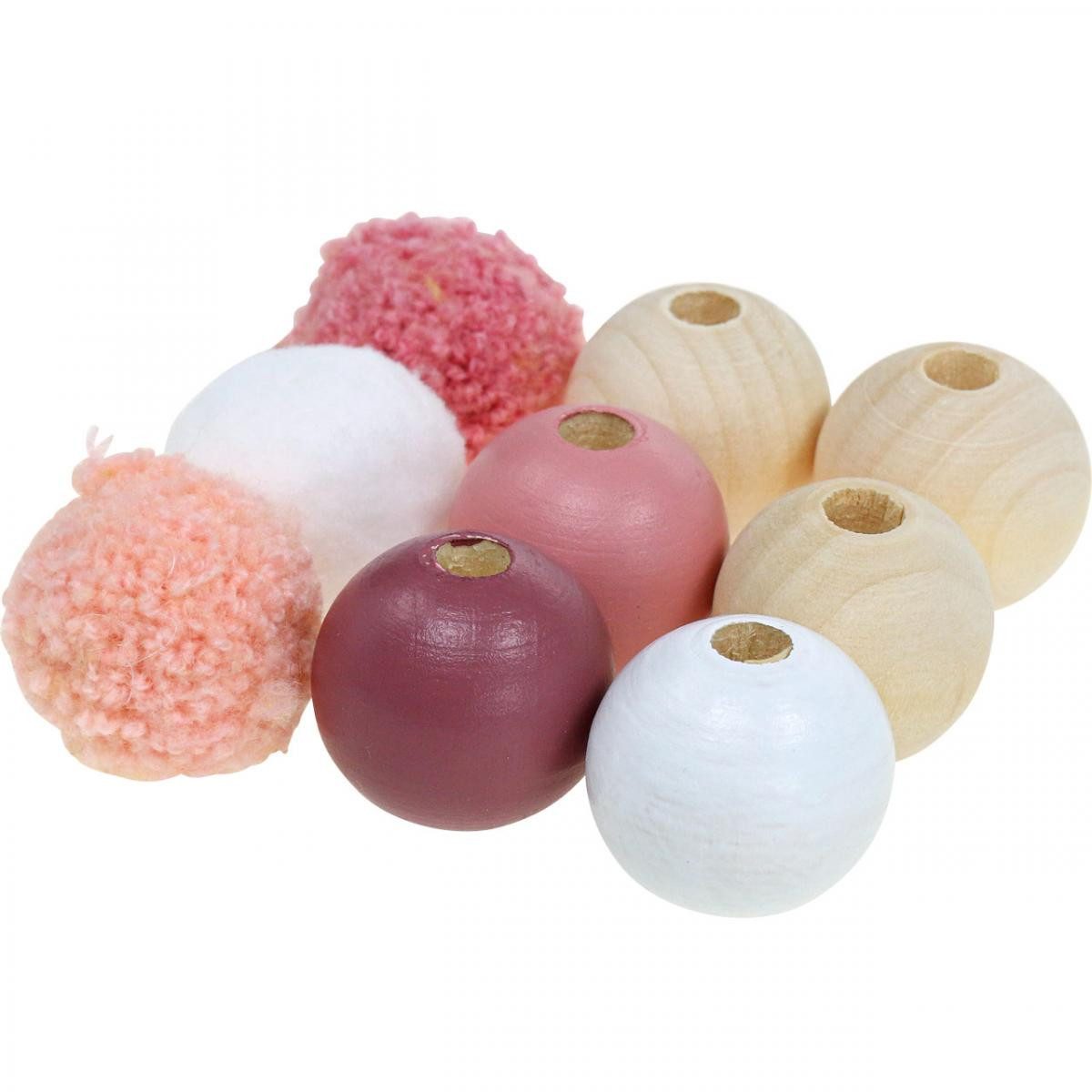 Florists Products Bastelperlen Kreative Bastel-Holzperlen in Rosa, Lila & Natur – Dekokugeln, 36 Stü