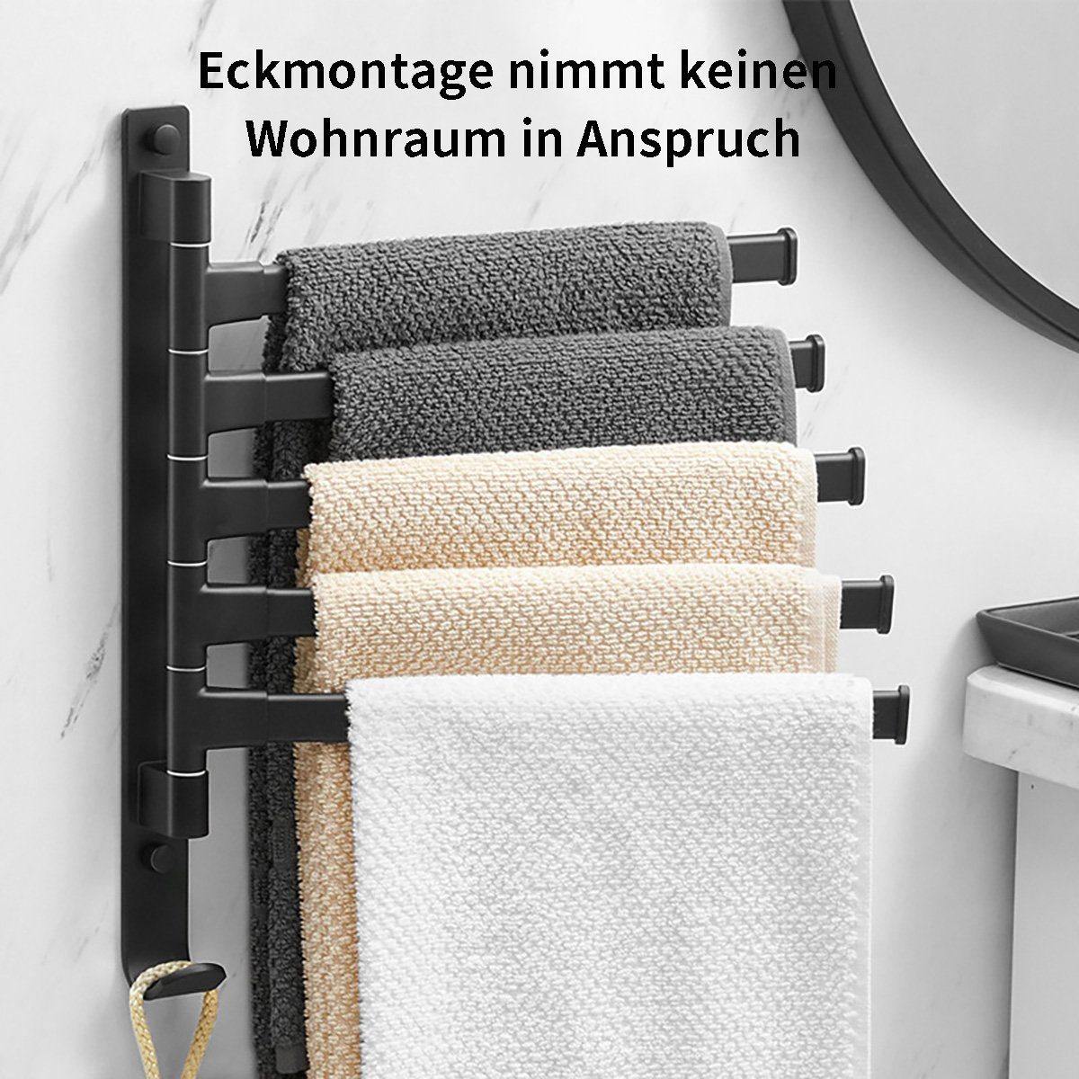 yozhiqu Handtuchhalter Drehbarer Handtuchhalter, 5 Stangen, Badezimmer-Wandhandtuchhalter ohne Bohren