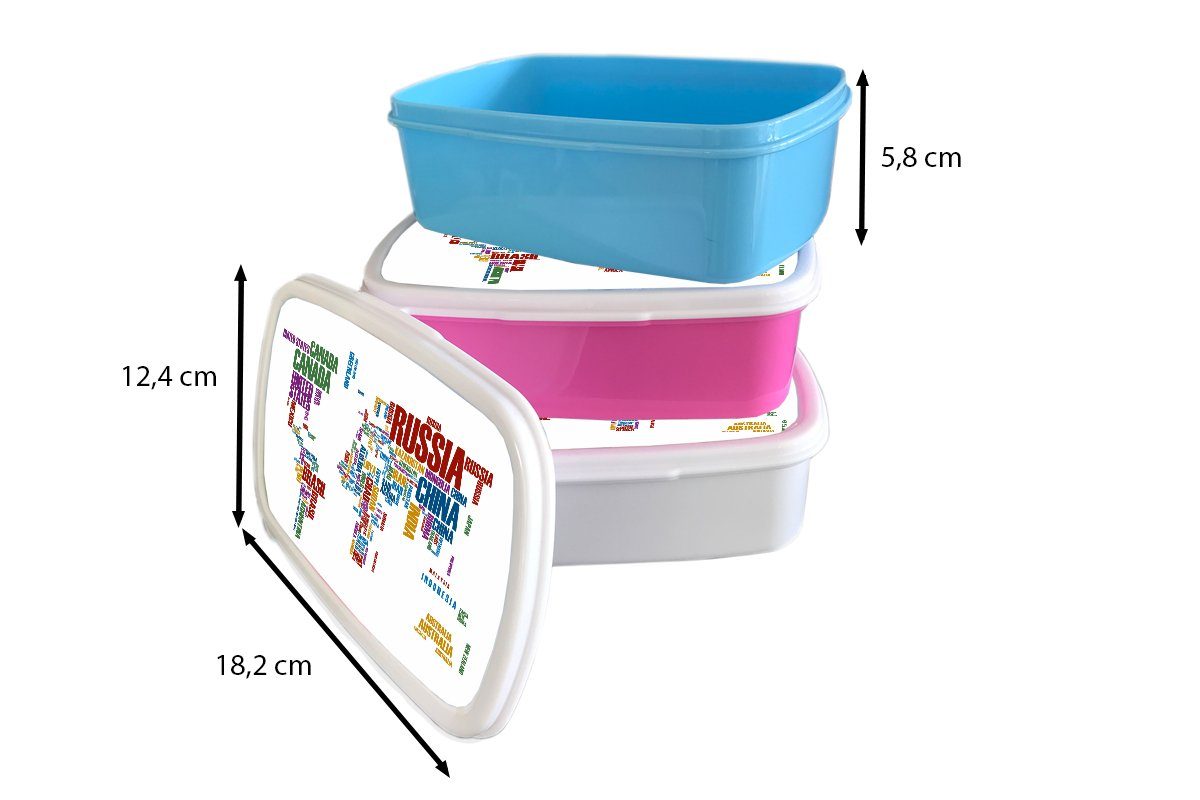 MuchoWow Lunchbox Weltkarte für Kinder Erwachsene, und Buchstaben Jungs Brotdose, Kunststoff, Kinder Mädchen weiß Mädchen, Farben - und - (2-tlg), - für Brotbox 