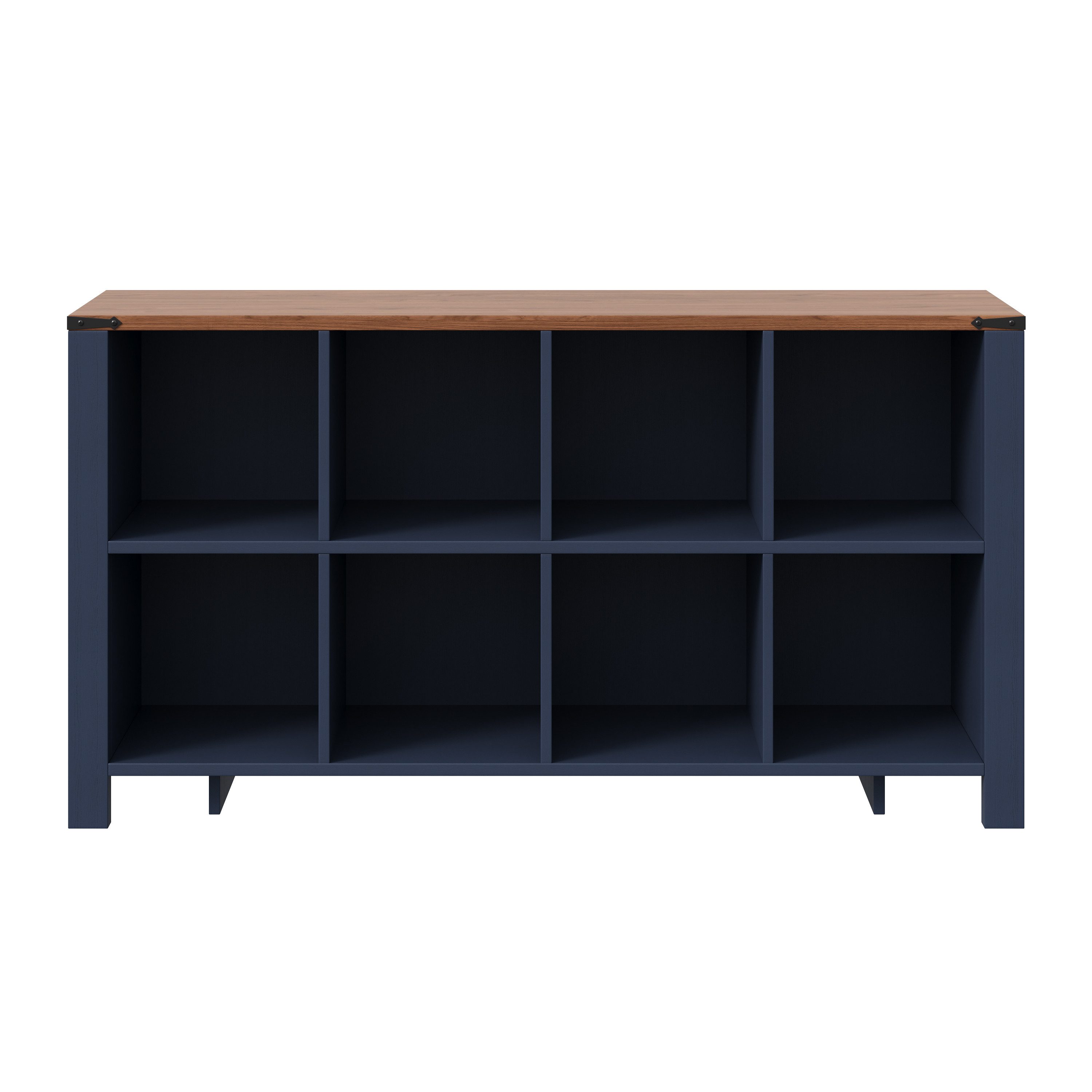 Flieks Bücherregal Standregal Würfelregal mit 8 Fächern, Arbeitsplatte Walnussholzfarbe, 1-tlg., Raumteilerregal Multifunktionsschrank Aktenregal Dunkelblau – Bild 5 von 5
