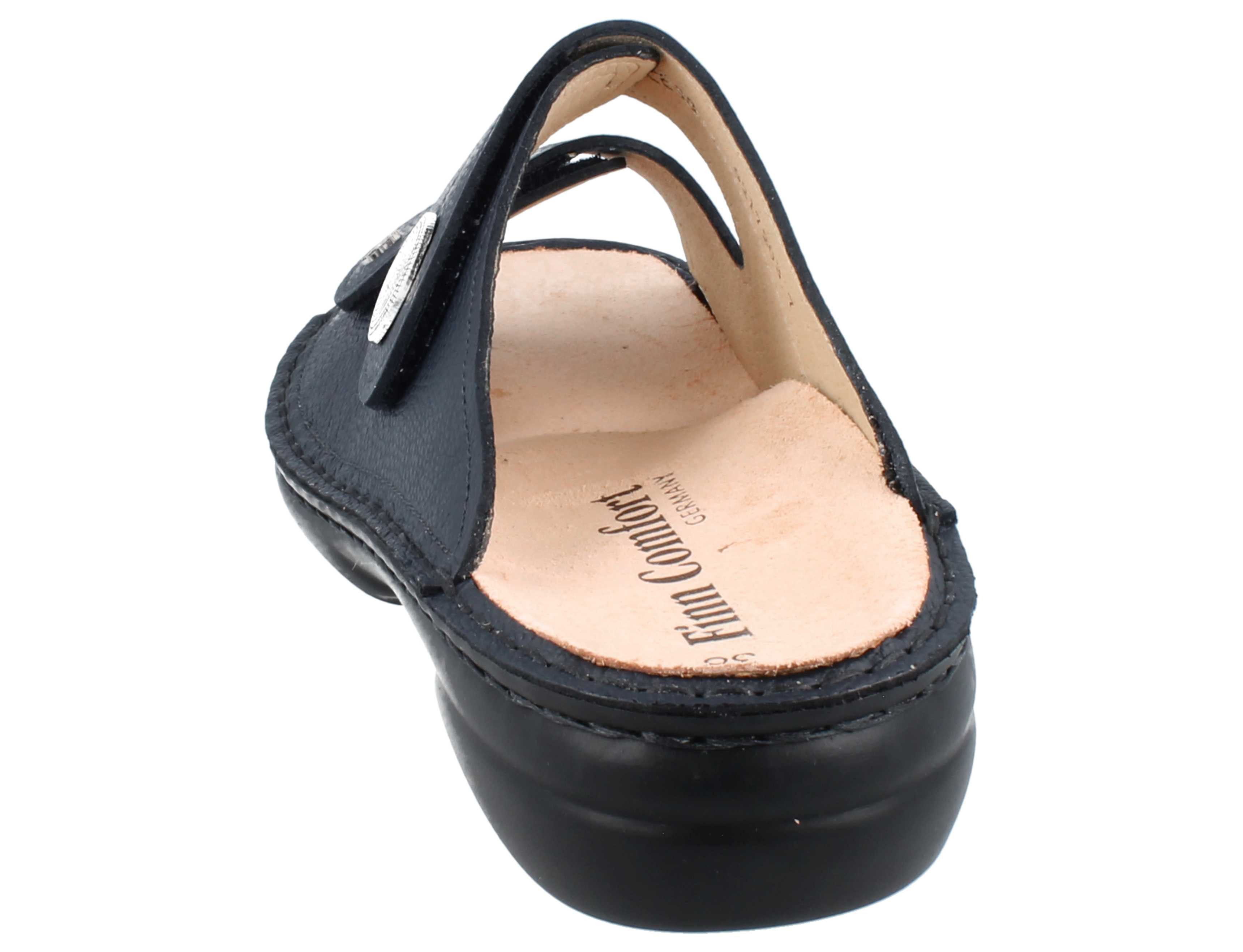 Finn Comfort FINN COMFORT Sansibar Damen Pantolette dunkelblau genarbtes Pantolette Wechselfußbett