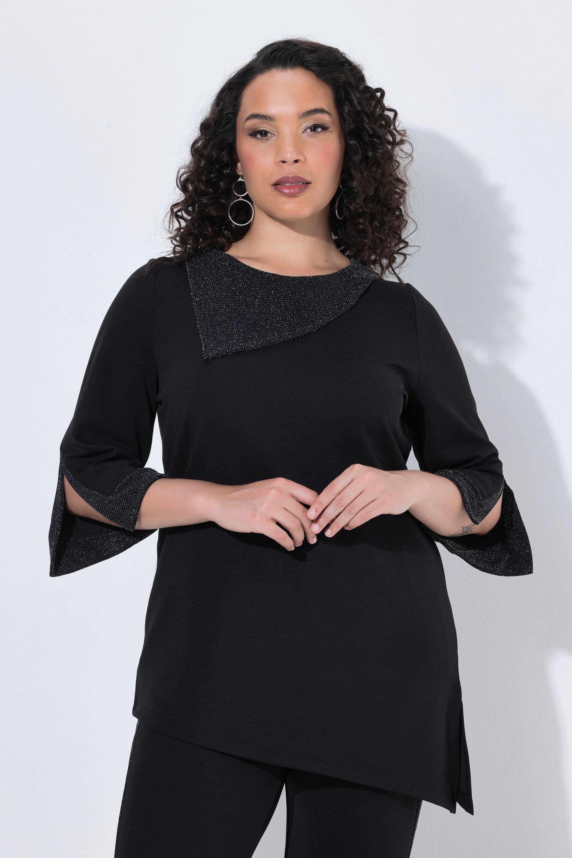 Ulla Popken T-Shirt Shirt Ziersteine A-Linie Rundhals 3/4-Arm