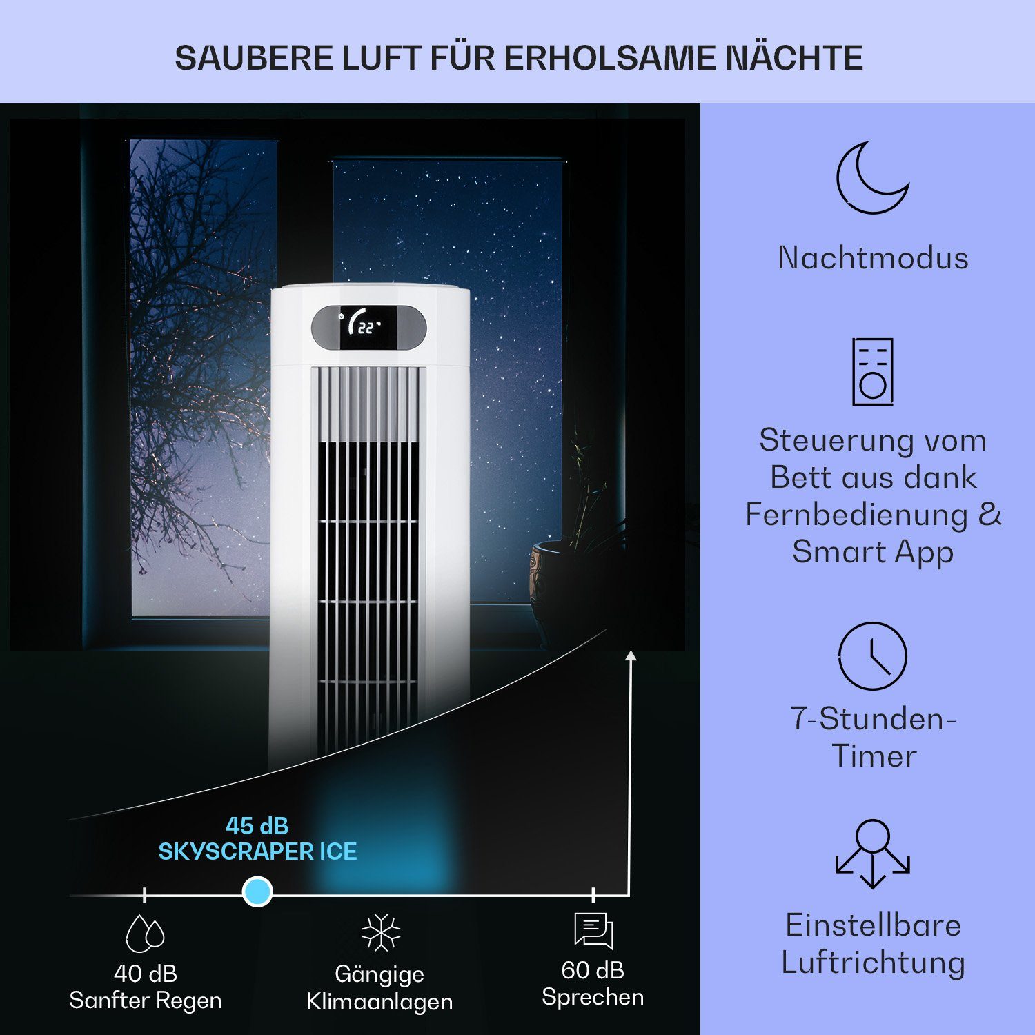 Klarstein Ventilatorkombigerät Skyscraper Frost mit Luftkühler, Eis mobil & Wasserkühlung Abluftschlauch ohne Klimagerät