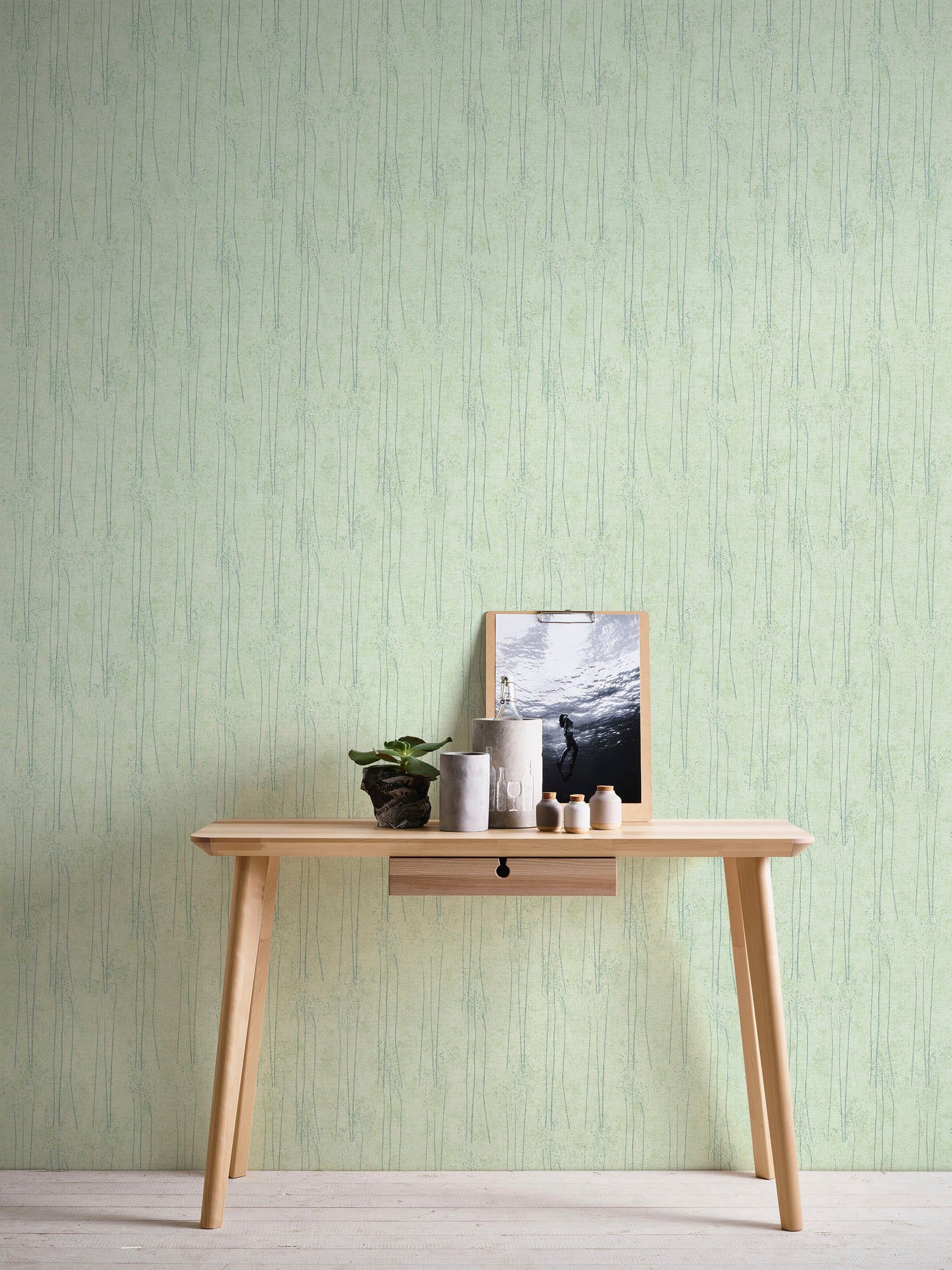 Bricoflor Grüne Tapete Mit Bäumen Vintage Vliestapete In Hellgrün Ideal Für günstig online kaufen