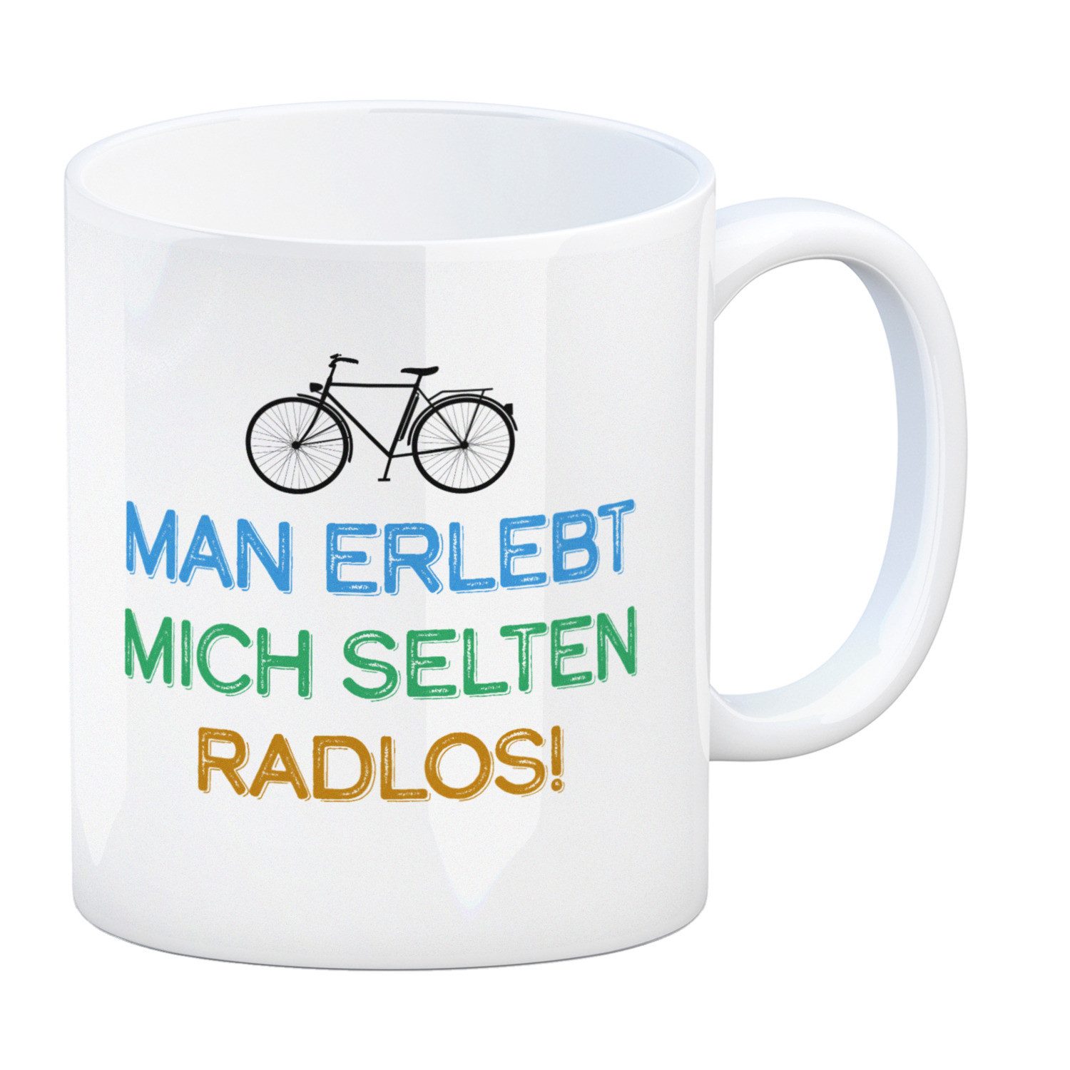 speecheese Tasse Man erlebt mich selten radlos Kaffeebecher mit Fahrrad Motiv Hobby
