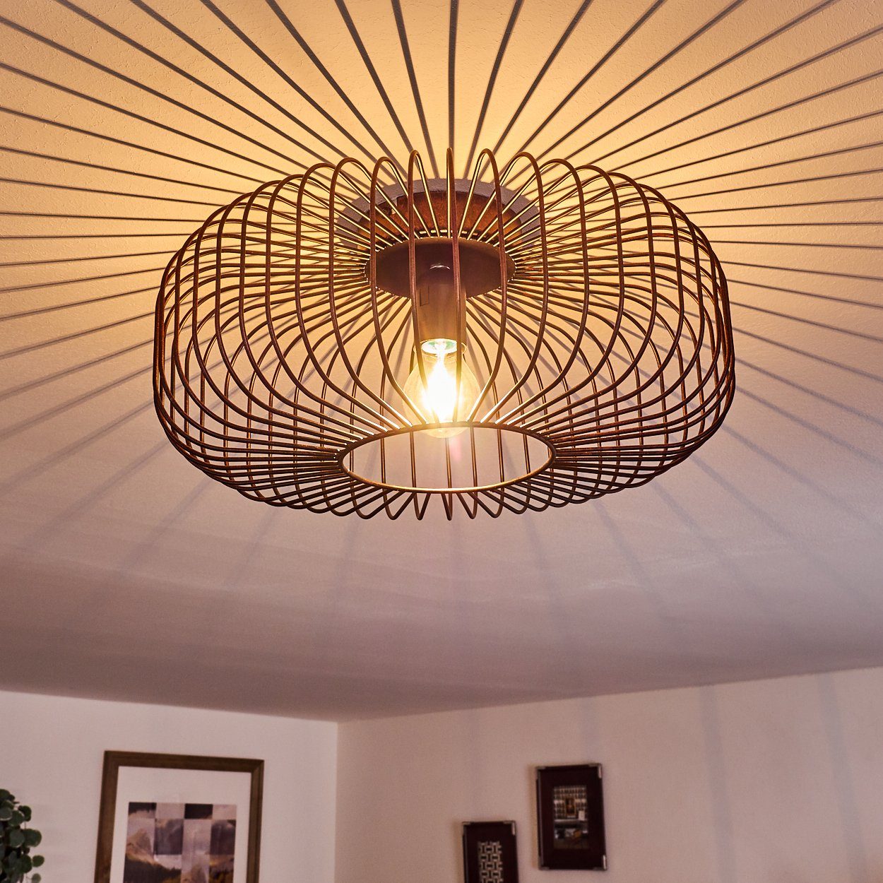 Deckenlampe E27, Gitter-Optik Schwarz/Kupfer, hofstein Metall Retro-Leuchte Lichteffekt aus Deckenleuchte »Pieris« mit in runde durch Leuchtmittel, ohne