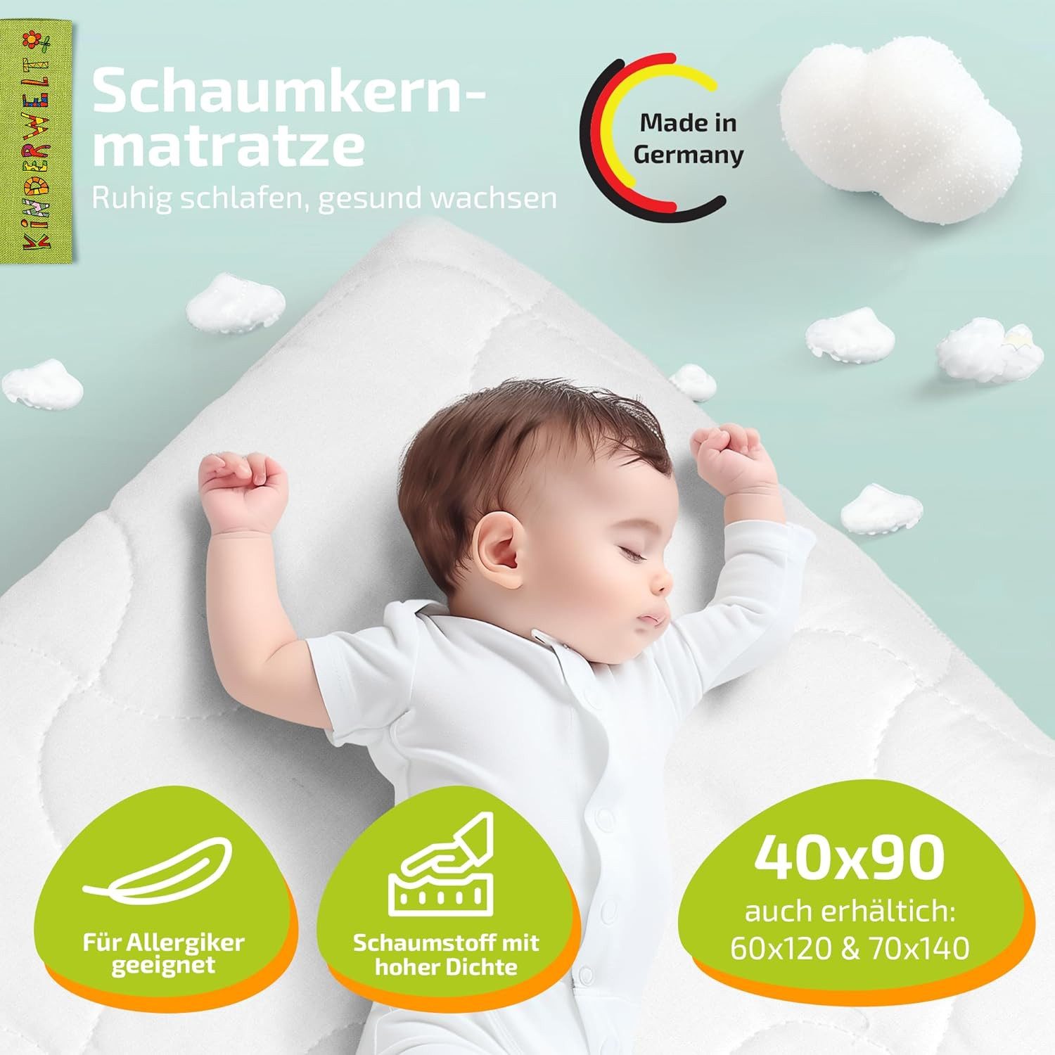 Babymatratze Schaumkernmatratze Comfort 7 cm 40 x 90 cm weiß, KiNDERWELT, 7 günstig online kaufen