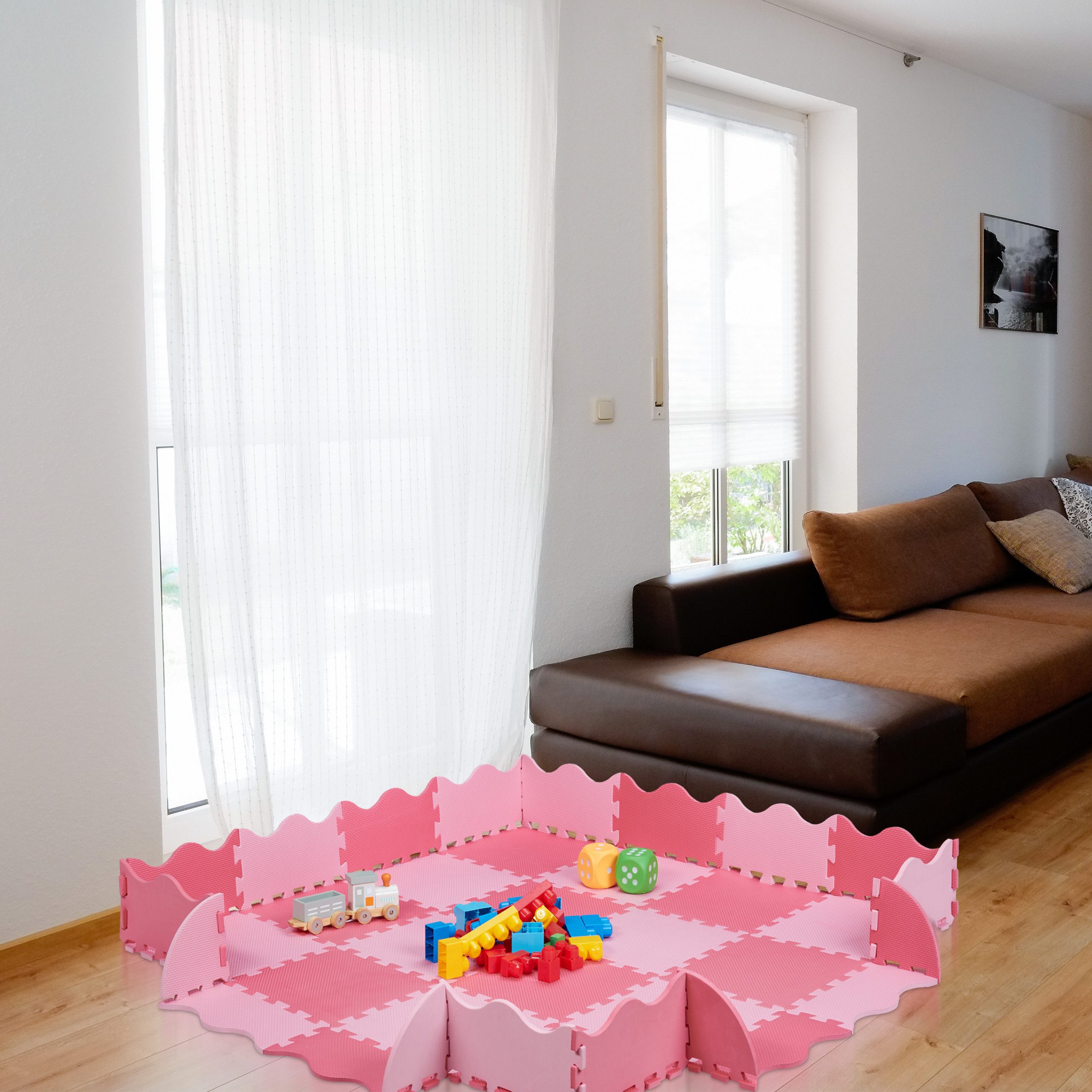 relaxdays Spielmatte 36-teilige Puzzlematte mit Rand (Rosa), Rosa günstig online kaufen