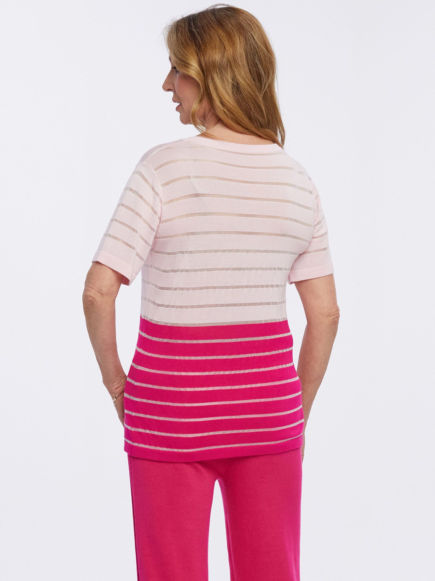 PUNTO & FILO Kurzarmpullover Strickshirt Körpernah mit transparentem Ringel günstig online kaufen