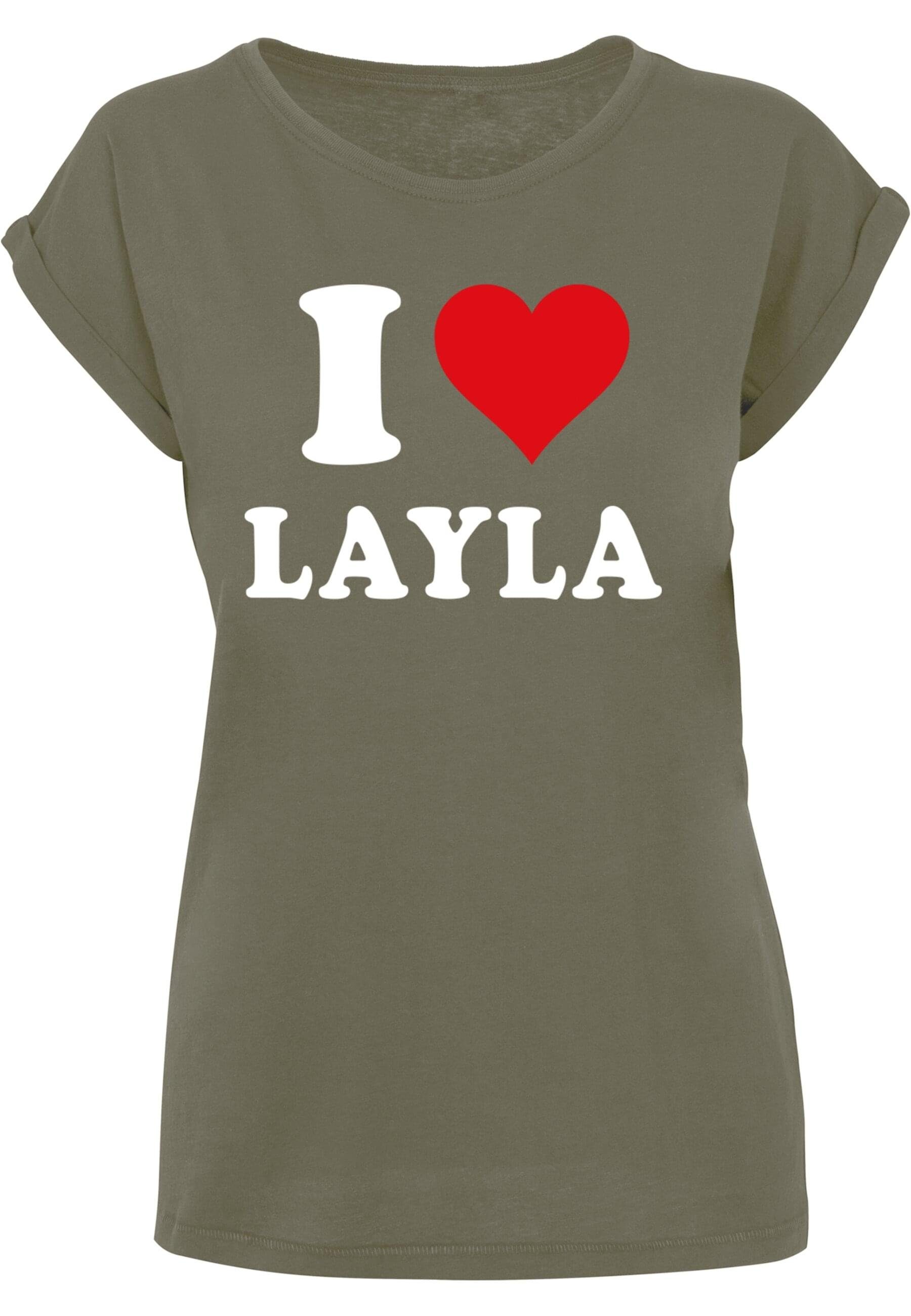 Merchcode T-Shirt Damen Ladies I Love Layla X T-Shirt (1-tlg) olive