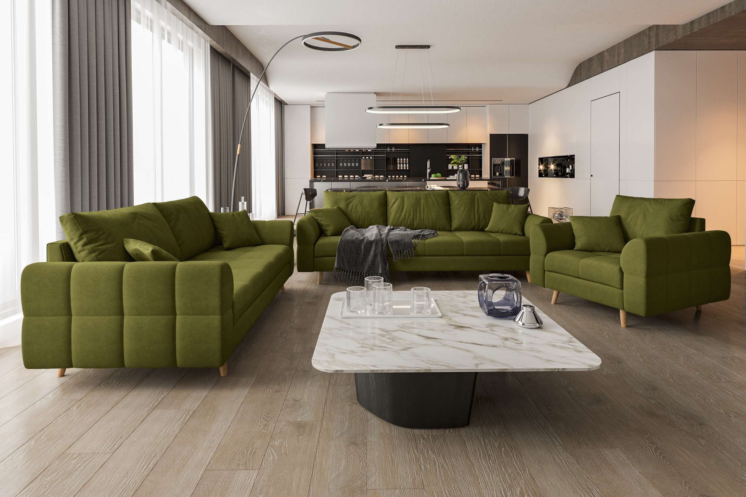 99rooms Polstergarnitur Bello, (Couchgarnitur, Set (3-tlg), günstig online kaufen