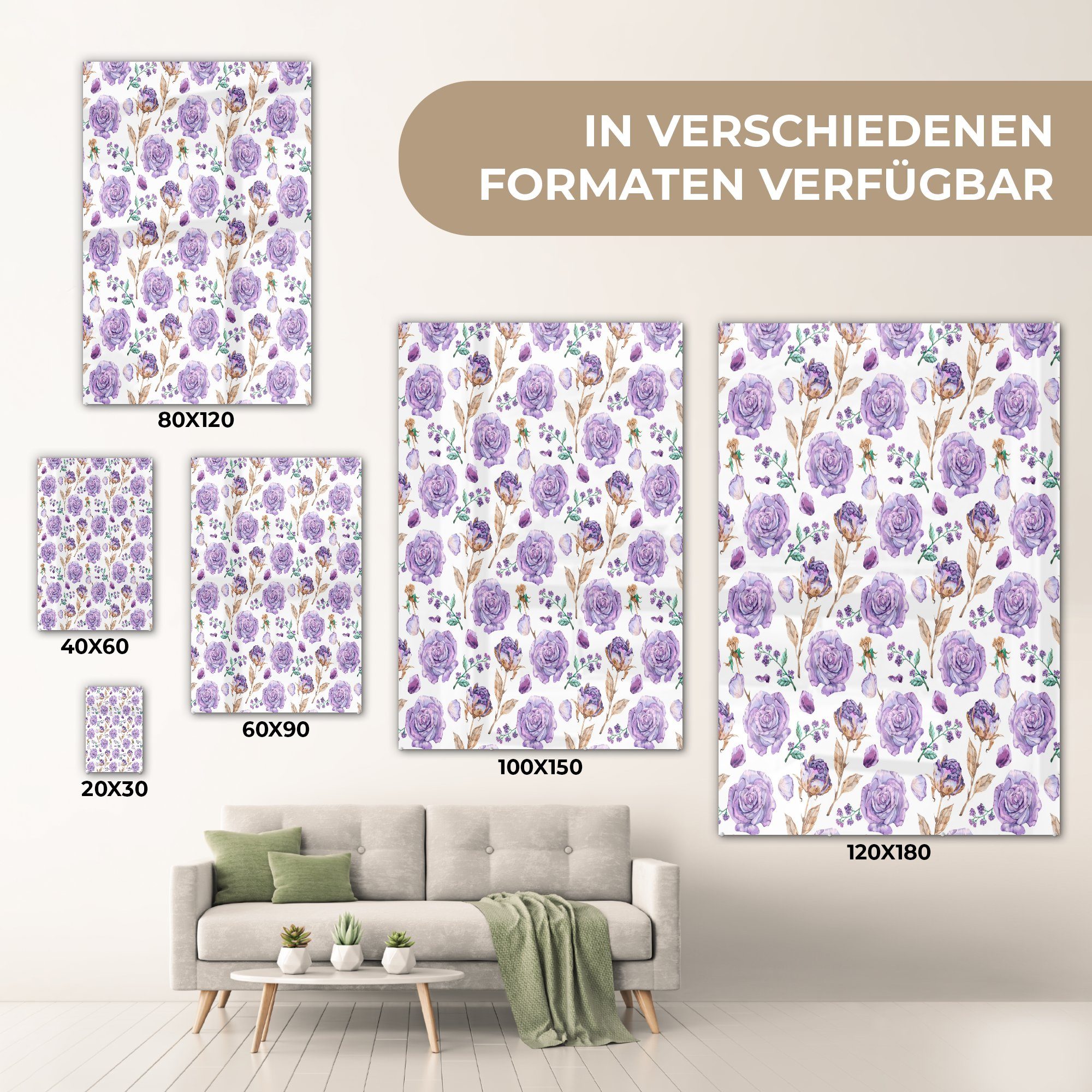 MuchoWow Acrylglasbild Blumen - Rosen auf - Glas St), - Foto - Muster, Bilder Glas - Wandbild auf Wanddekoration Glasbilder (1