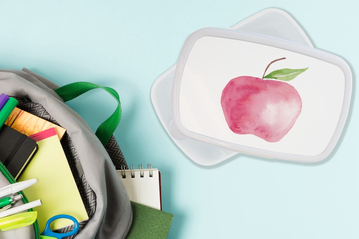 MuchoWow Lunchbox Apfel - Obst (2-tlg), Mädchen Weiß, Brotdose, Erwachsene, und und - Kunststoff, Jungs für Kinder Brotbox für