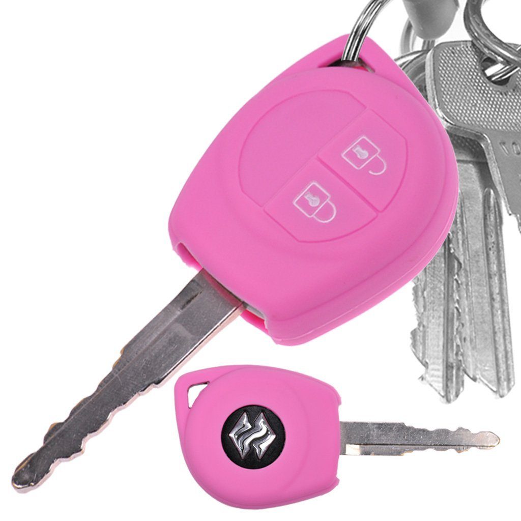 mt-key Schlüsseltasche Autoschlüssel Softcase Silikon Schutzhülle Rosa, für OPEL Agila B Nissan Pixo Suzuki Alto SX4 Swift Splash 2 Tasten