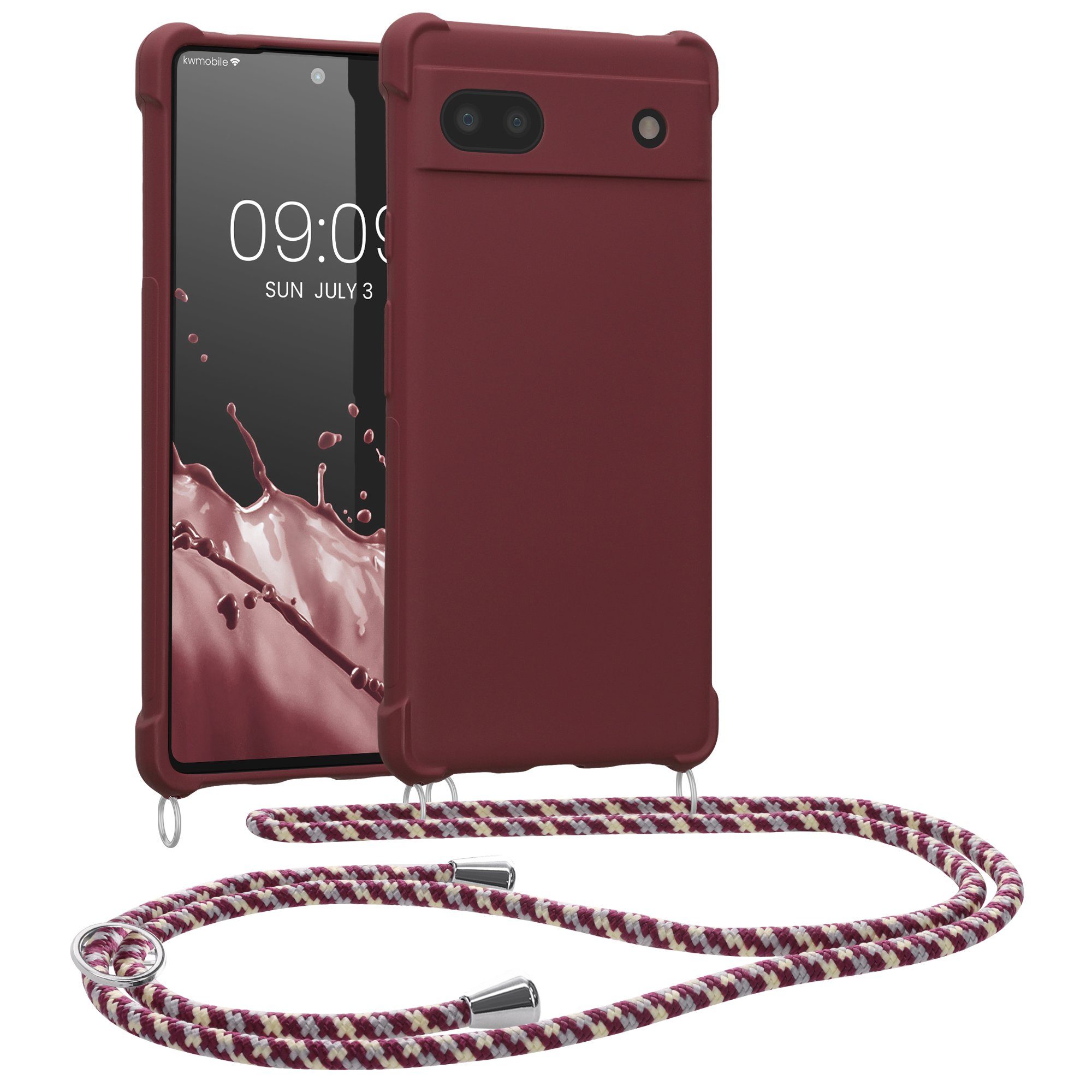 kwmobile Handyhülle Hülle für Google Pixel 6a, mit Metall Kette zum Umhängen - Silikon Handy Cover Case Schutzhülle