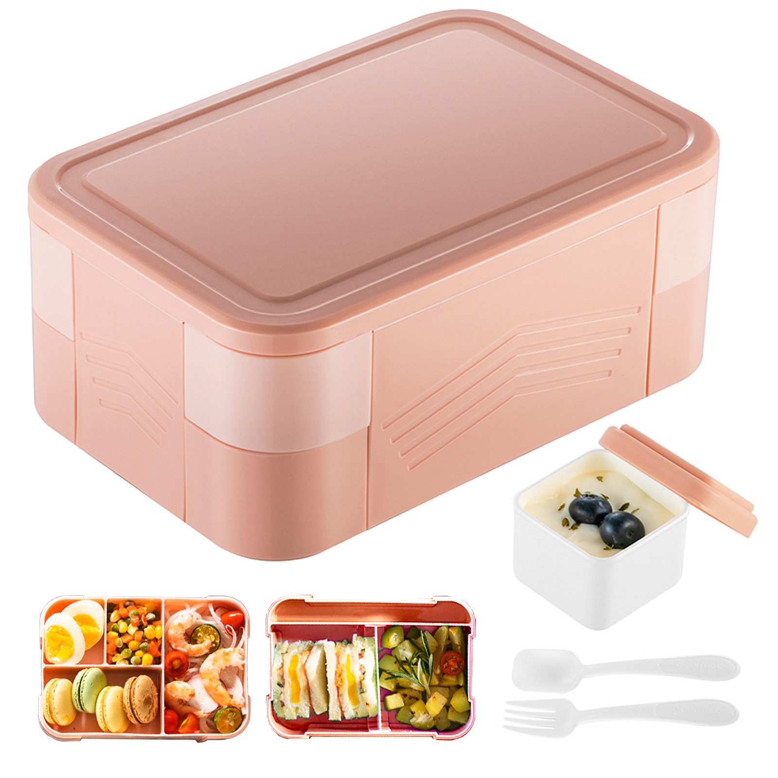 CALIYO Lunchbox Lunchbox Kinder, 1550ML Brotdose Kinder mit Fächern, Auslaufsicher Bento Box Jausenbox für Picknick Arbeit Reisen