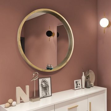 Flieks Badspiegel, Rund Spiegel mit Holz Rahmen, Glas Schminkspiegel 76.2cm