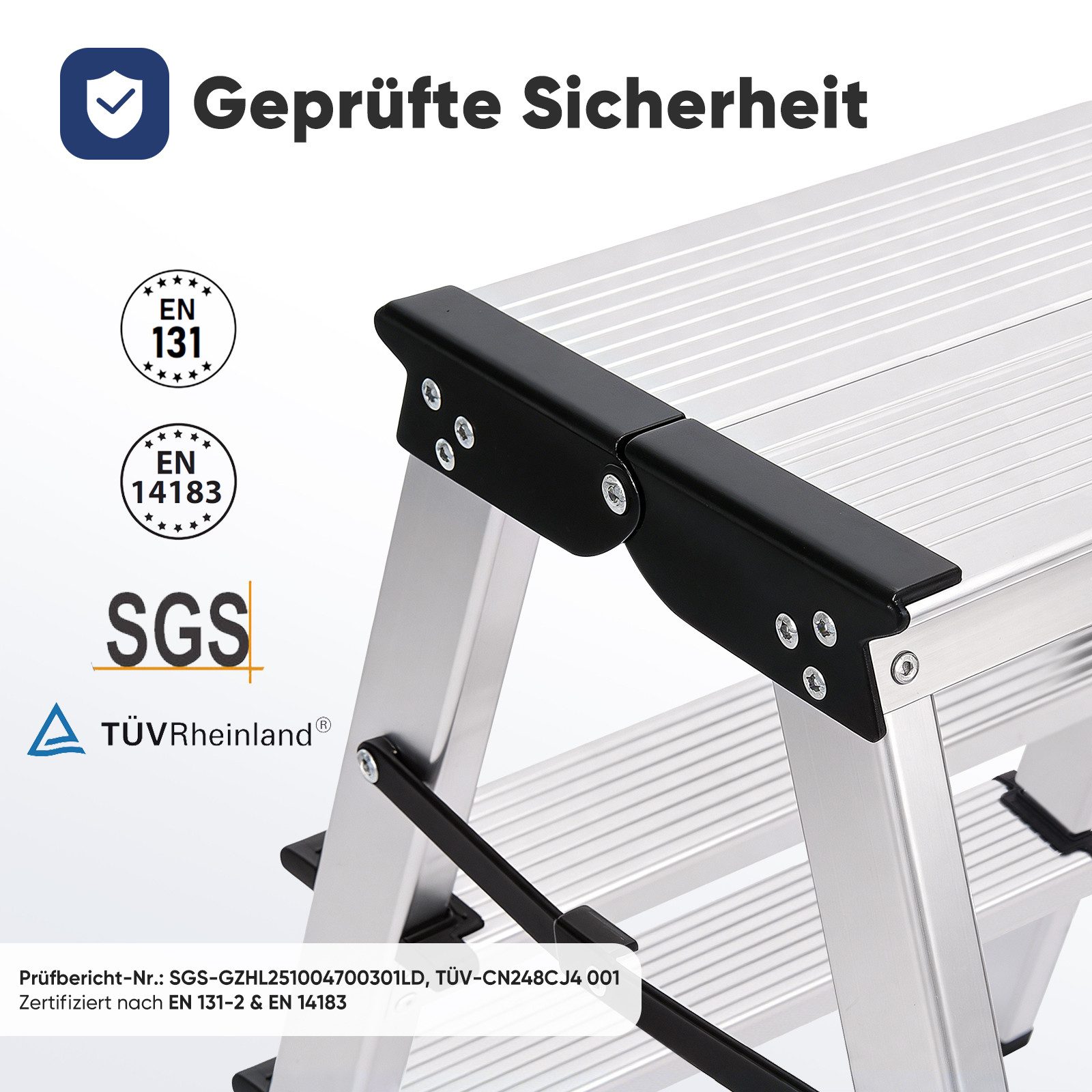 Sekey Trittleiter Alu Klapptritt 2 stufen/3 stufen, Doppelleiter bis 150kg belastbar, Aluleiter 2 Stufen faltbar, Haushaltsleiter für Zuhause & Küche