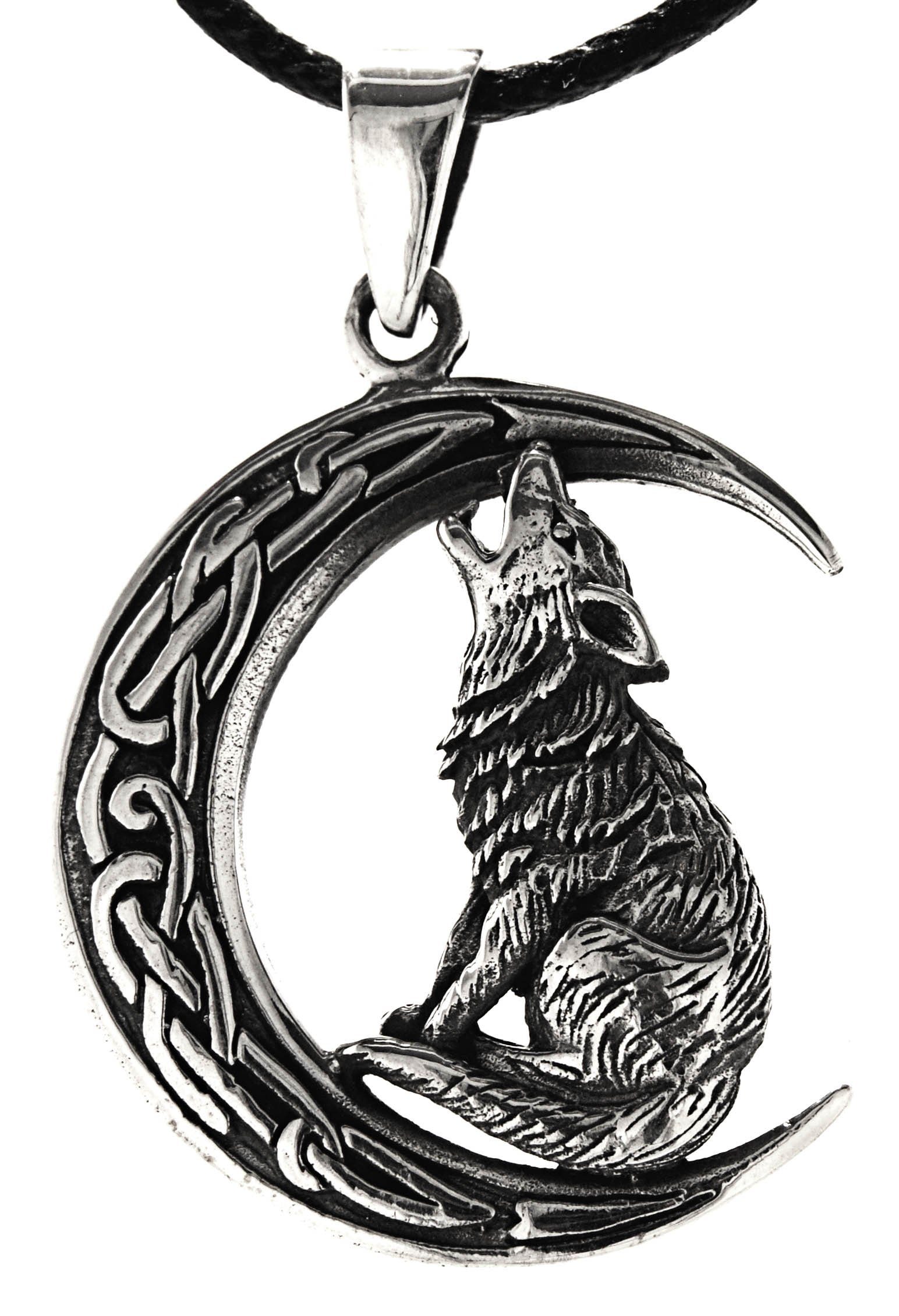 Keltenknoten Kiss Mond Kettenanhänger of Leather Silber im Sterling heulender Wolf Wolf 925