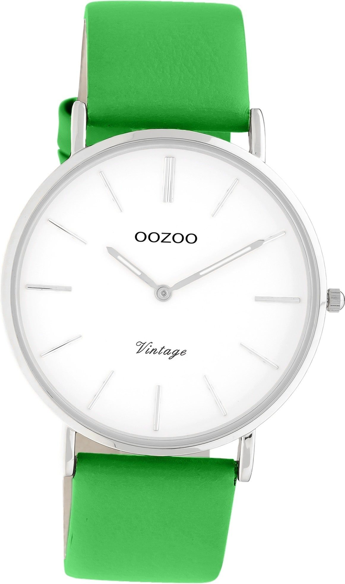 OOZOO Quarzuhr Oozoo Damen Armbanduhr Vintage Series, Damenuhr Lederarmband grün, rundes Gehäuse, groß (ca. 40mm)